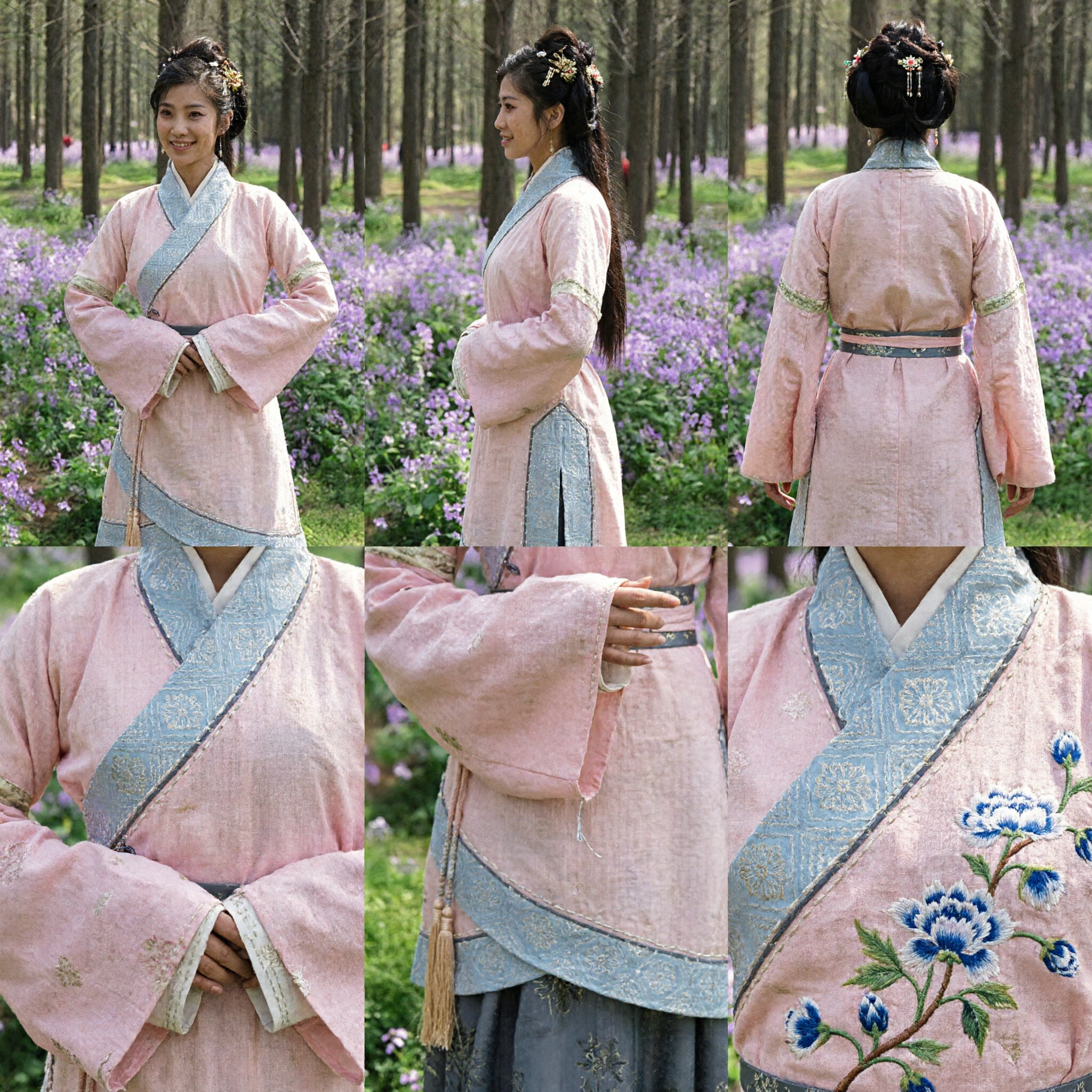 Traditional Chinese Hanfu Costume Women's Pink Ruqun Set with Grey Skirt for Ancient Style Photography - Asian Costume