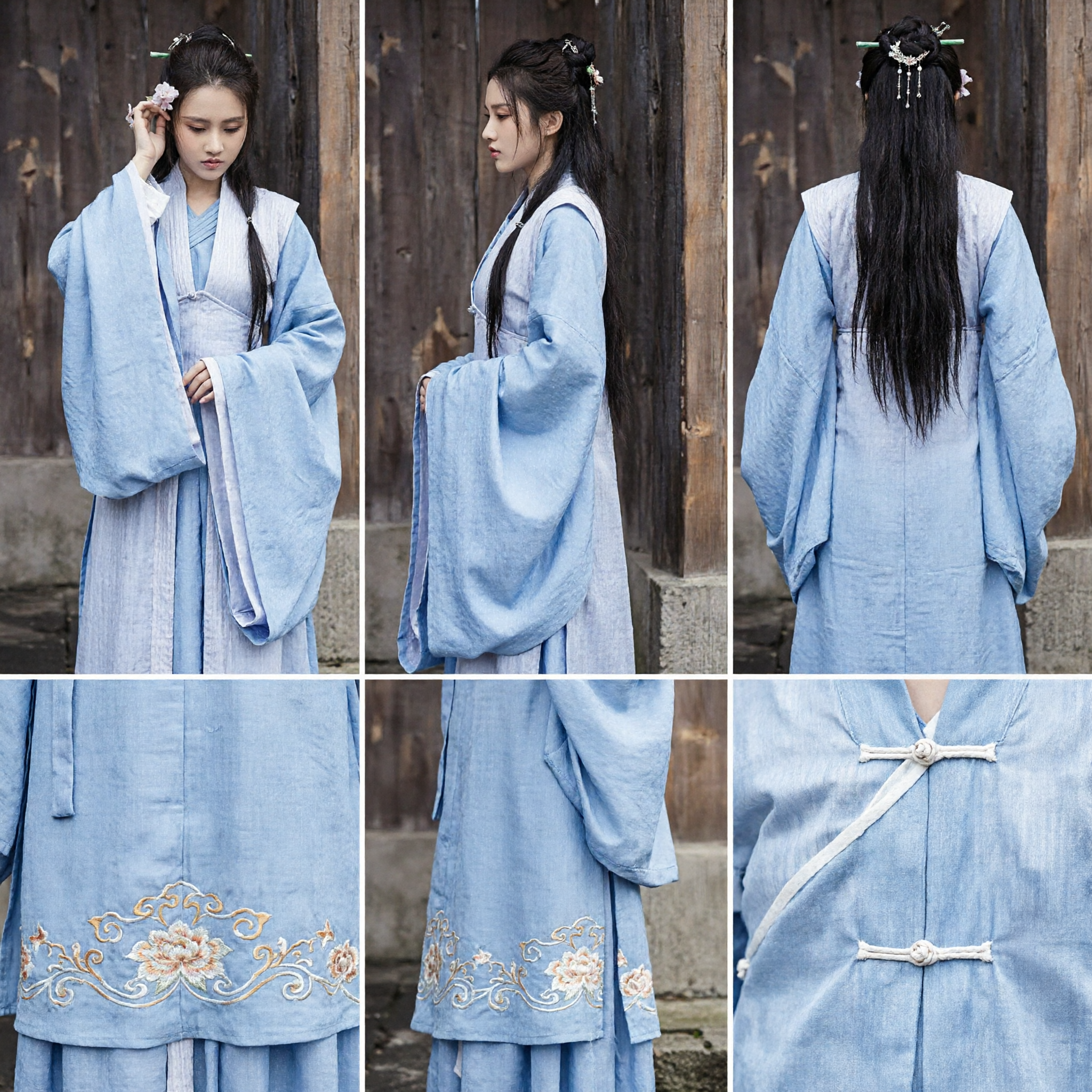 Elegant Light Blue Chinese Hanfu Traditional Ancient Costume Dress for Women Historical Cosplay and Photography - Asian Costume