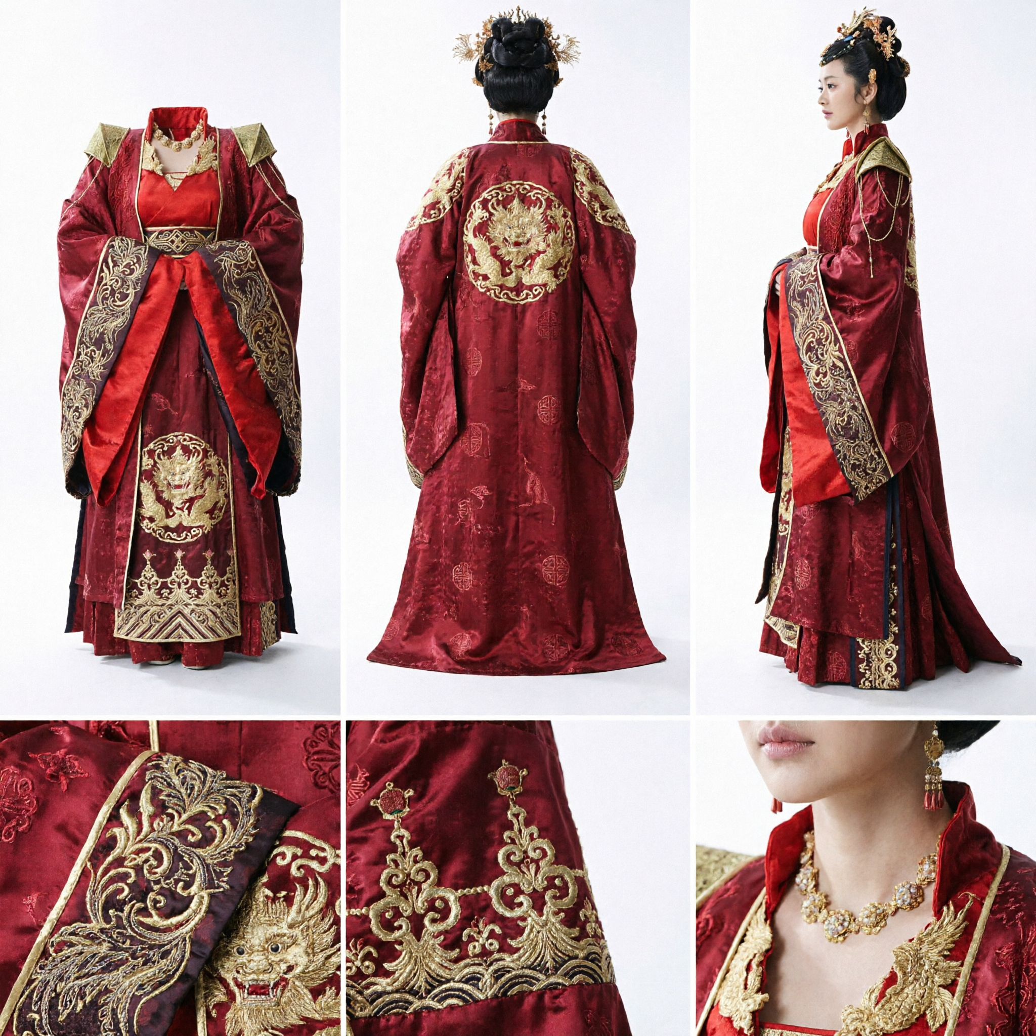 Women's Traditional Chinese Ancient Empress Costume Red Palace Dress Tang Dynasty Hanfu with Gold Embroidery - Asian Costume