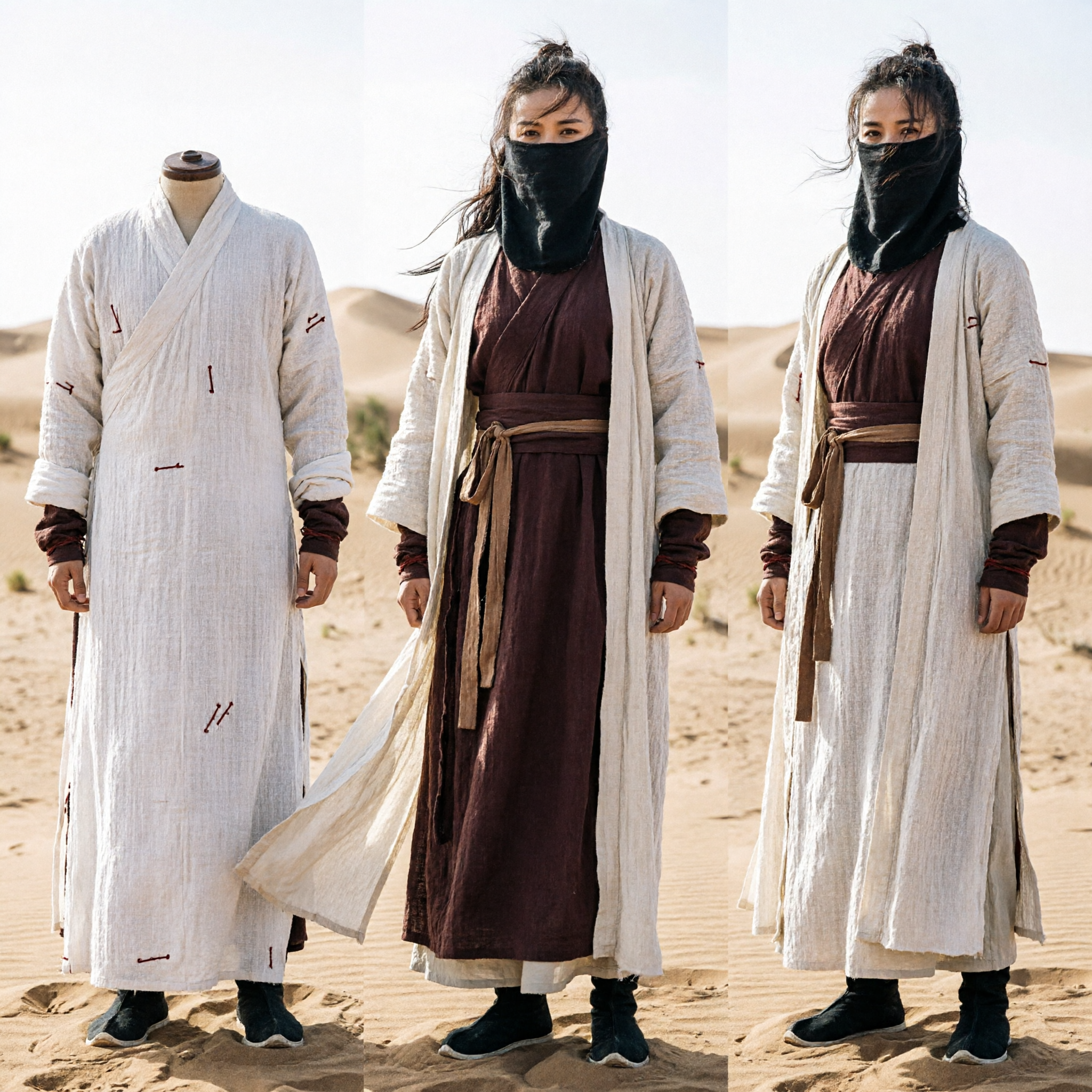 Traditional Chinese Wuxia Martial Arts Swordsman Costume Brown Hanfu Robe with White Cloak for Cosplay - Asian Costume