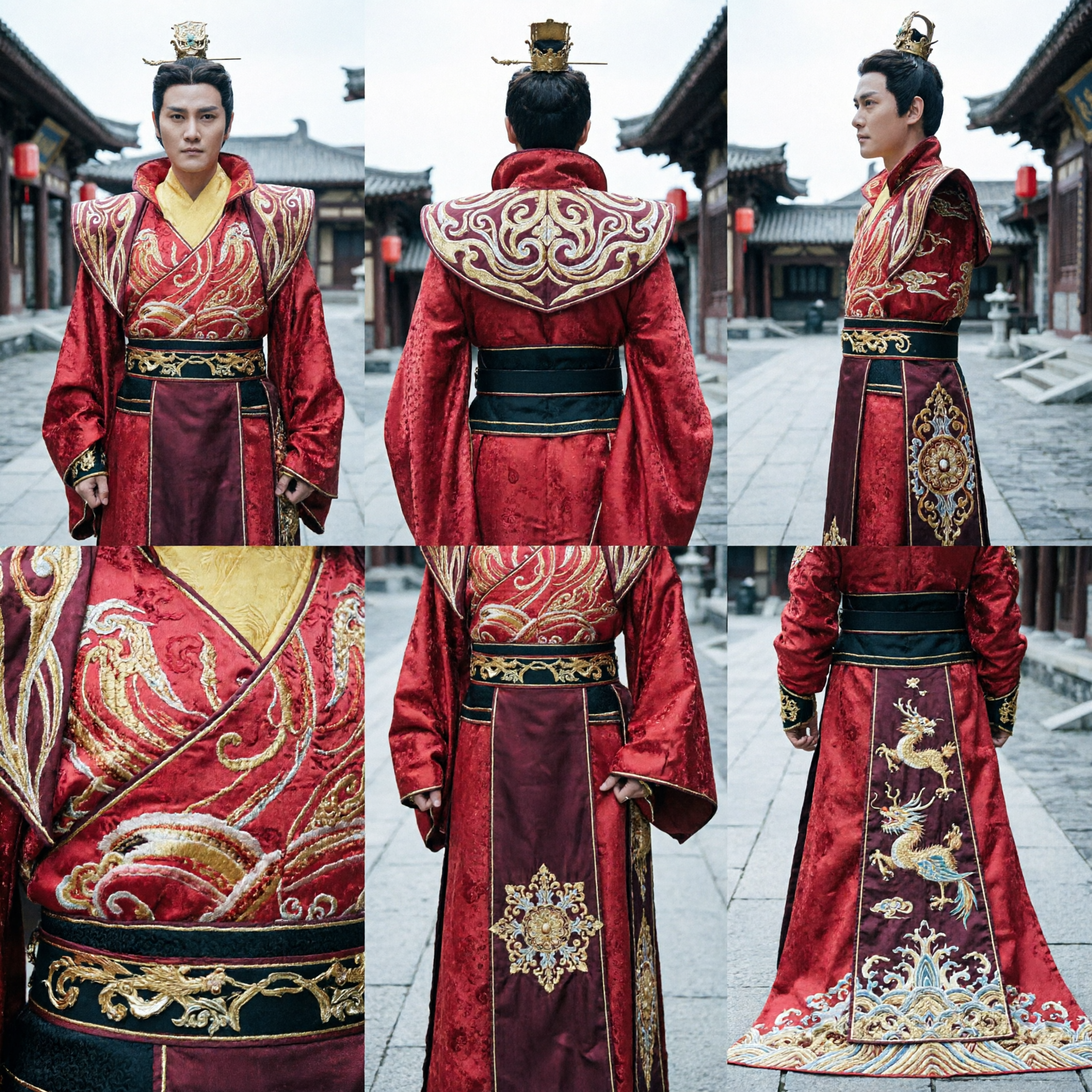 Ancient Chinese Emperor Red Robe Hanfu Costume Men Traditional Historical Drama Cosplay Complete Set - Asian Costume