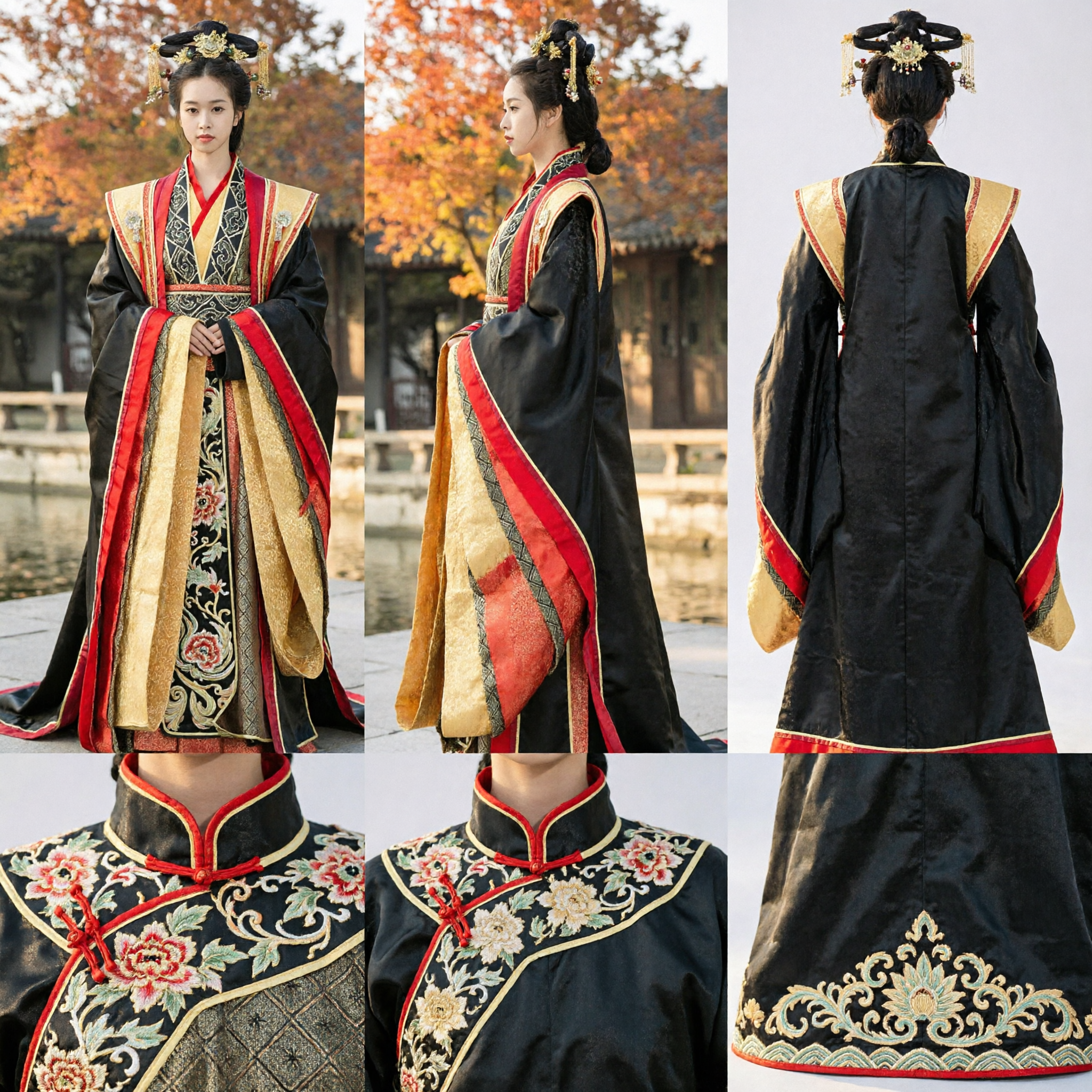 Traditional Chinese Hanfu Ancient Palace Empress Costume Black and Gold Royal Dress for Women - Asian Costume