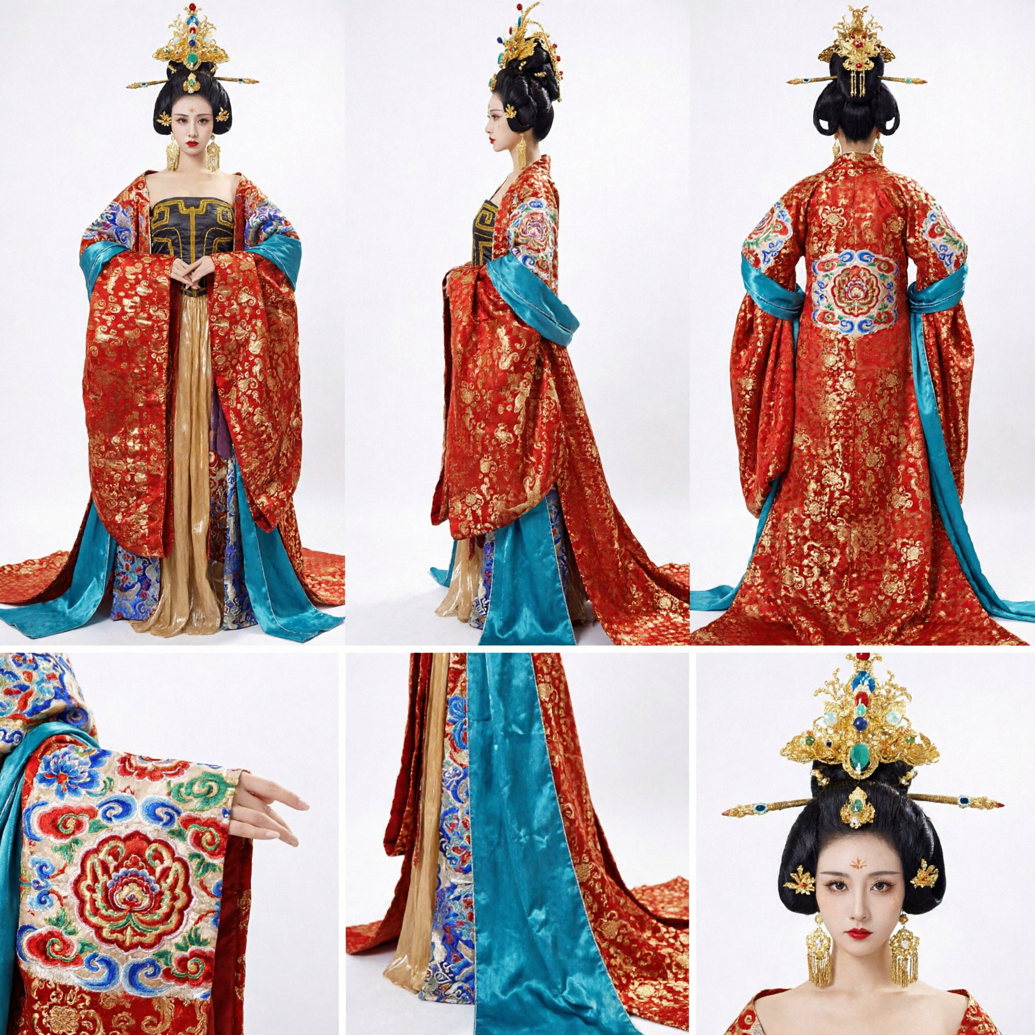 Traditional Chinese Tang Dynasty Empress Costume Red Gold Embroidery Hanfu Dress for Women Cosplay - Asian Costume