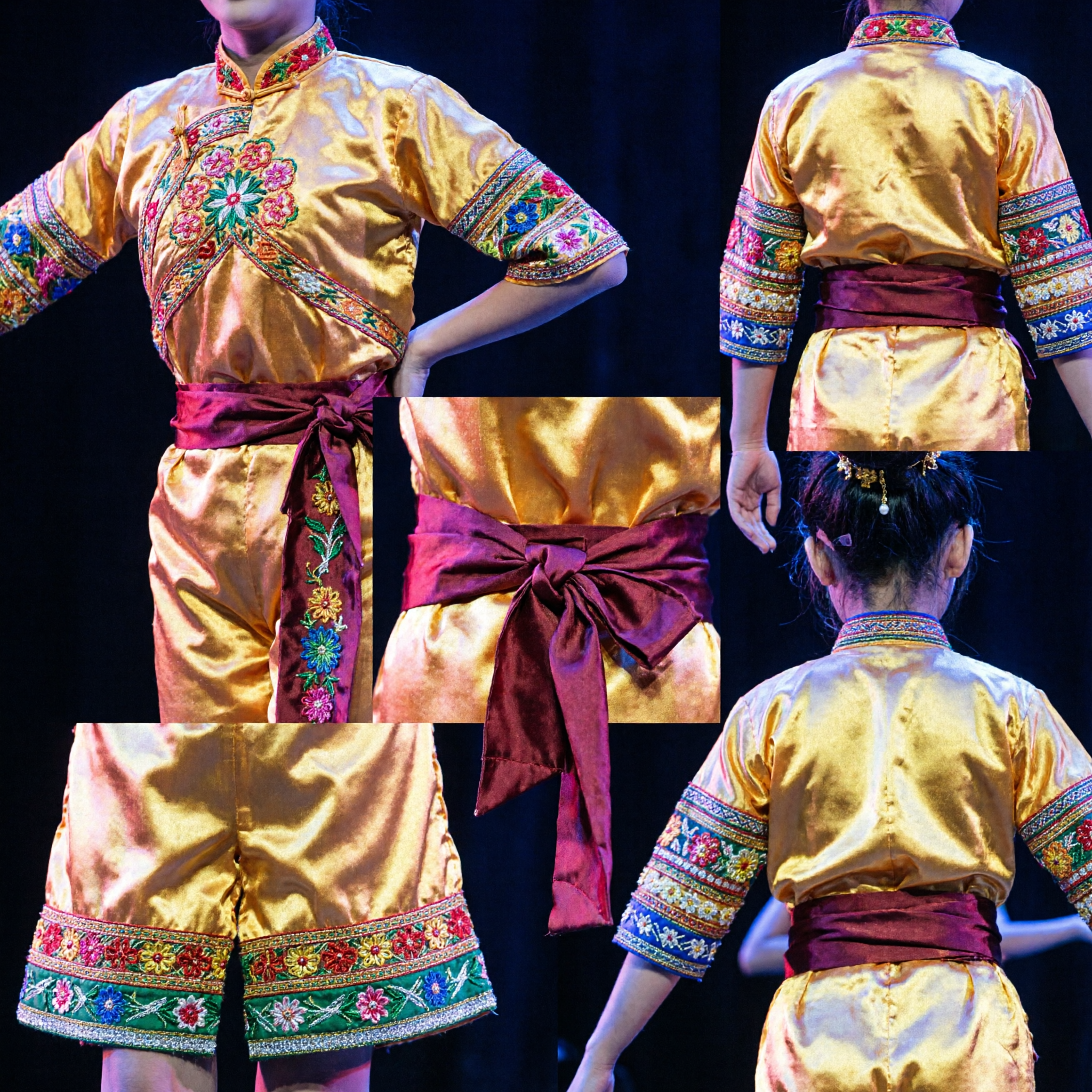 Kids Chinese Folk Dance Costume Traditional Yellow Floral Stage Performance Outfit for Boys and Girls - Asian Costume