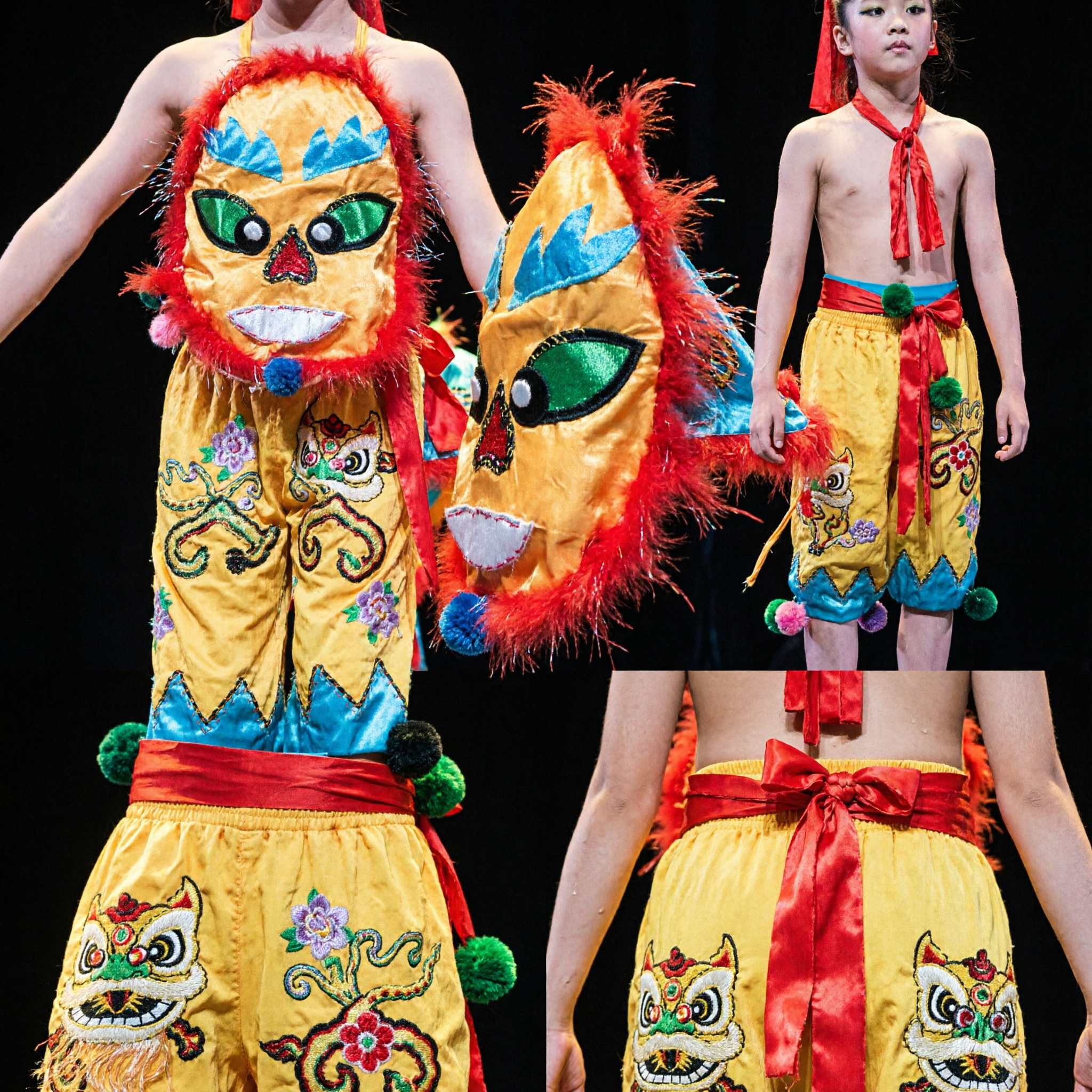 Kids Yellow Lion Dance Costume Chinese New Year Stage Performance Outfit for Girls Traditional Cultural Dress - Asian Costume