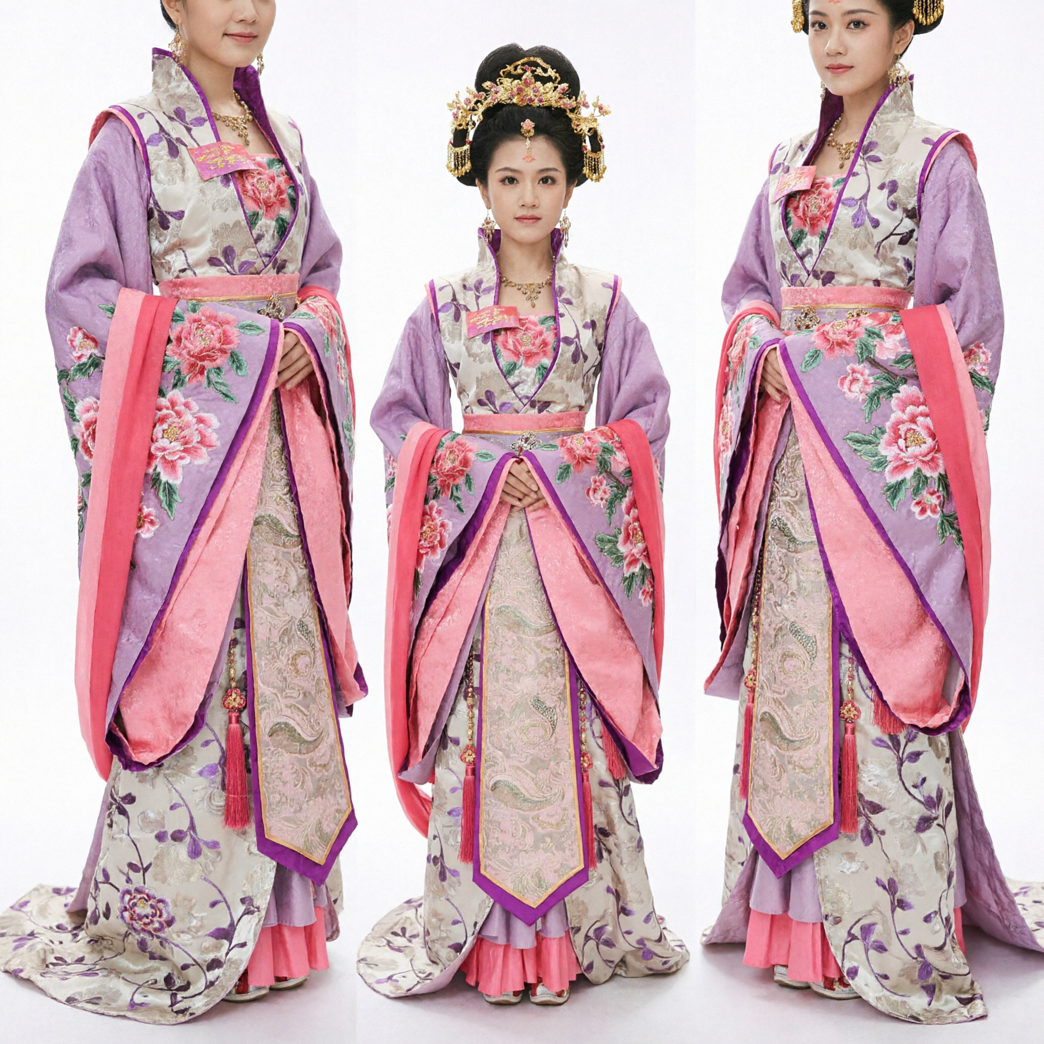 Ancient Chinese Tang Dynasty Palace Princess Costume Purple Embroidered Hanfu Dress Complete Set for Women Cosplay - Asian Costume