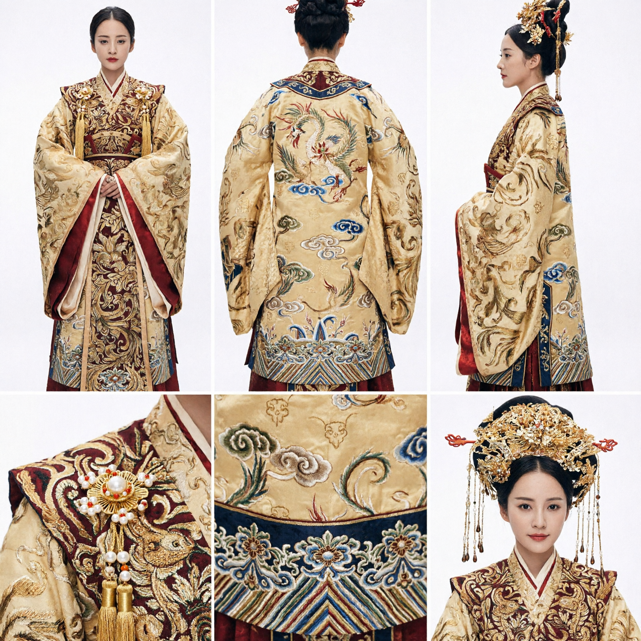 Traditional Chinese Ancient Palace Empress Hanfu Costume Gold Embroidered Robe for Women Cosplay - Asian Costume