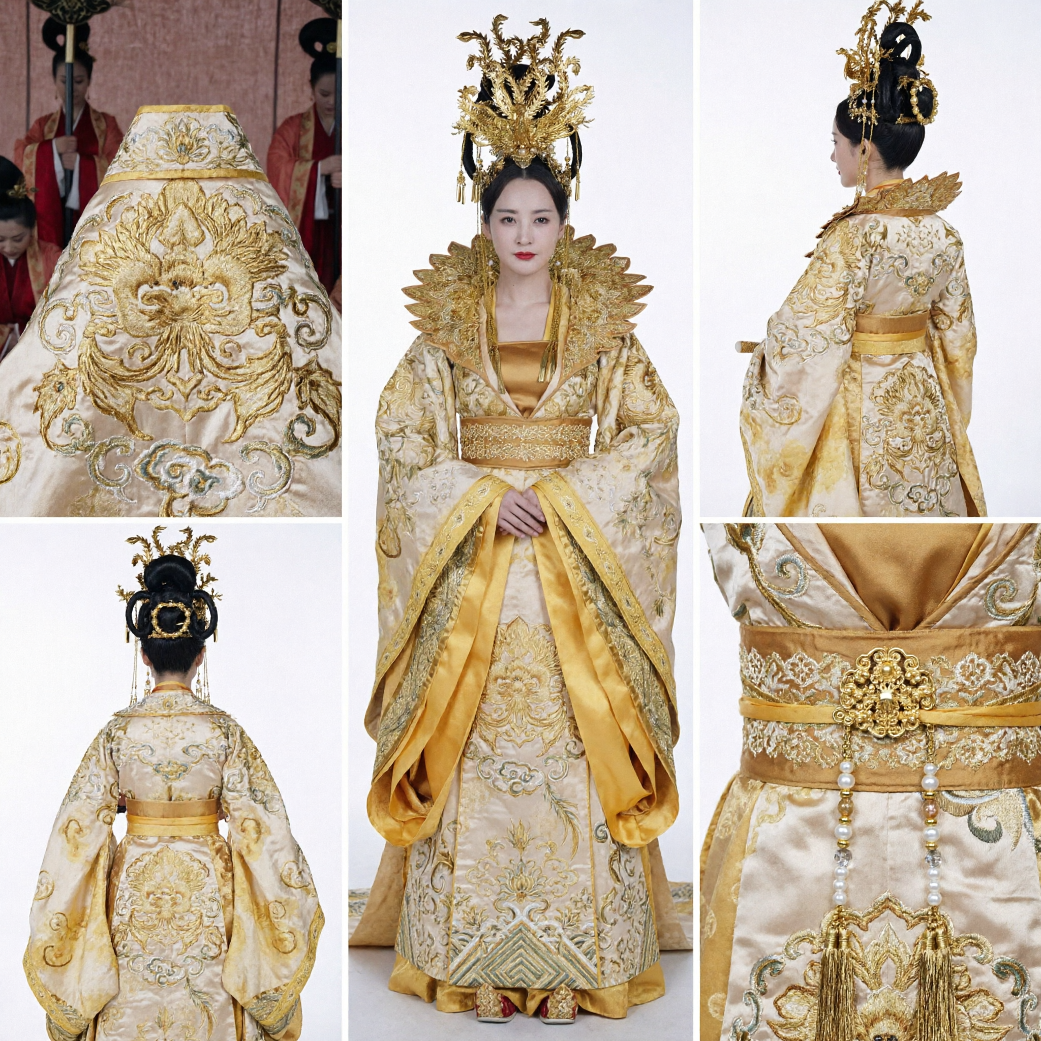 Deluxe Chinese Imperial Empress Golden Hanfu Costume with Phoenix Crown for Women Cosplay - Asian Costume