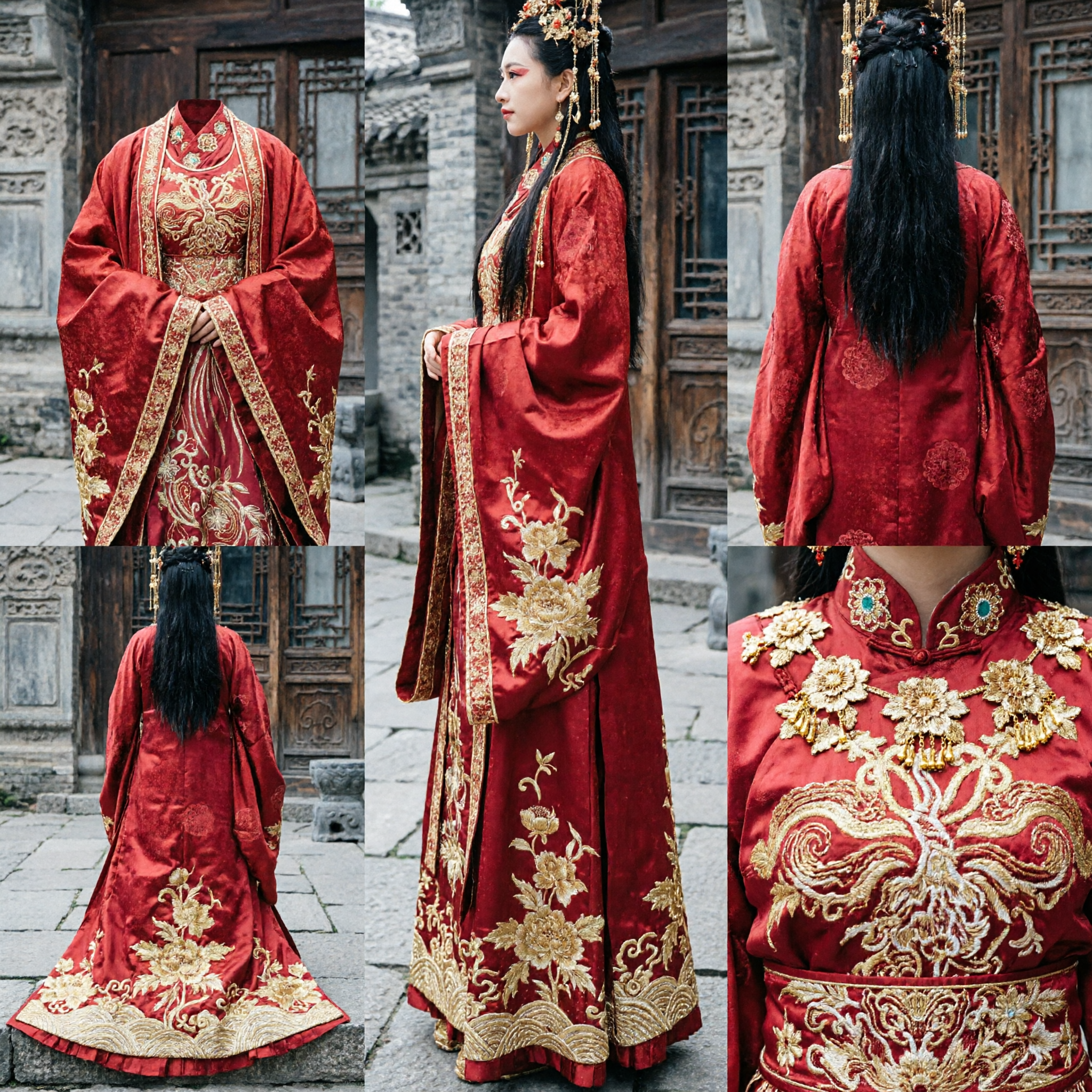 Traditional Chinese Red Hanfu Ancient Wedding Dress Embroidered Phoenix Noblewoman Costume for Women - Asian Costume