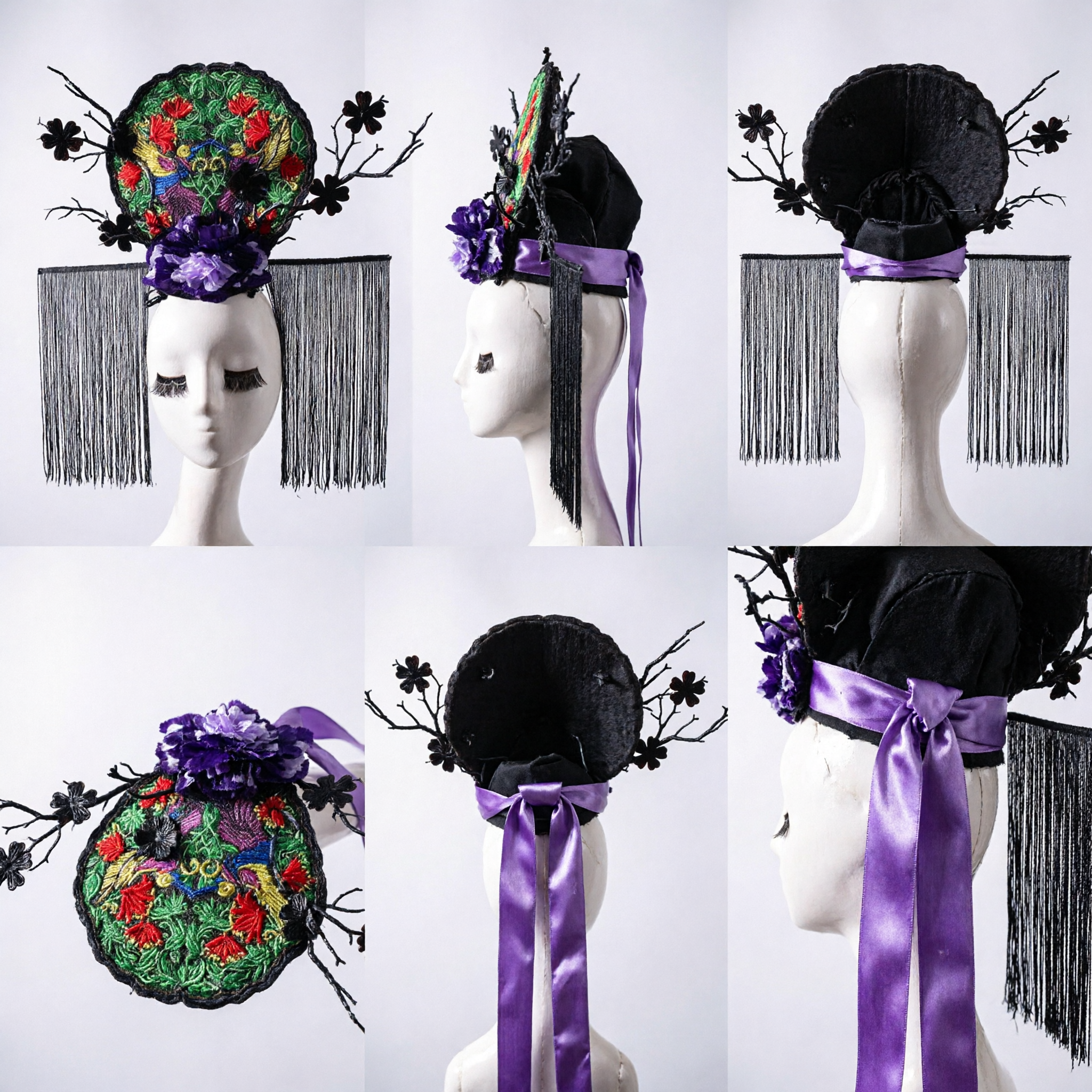 Traditional Chinese Peking Opera Phoenix Headpiece with Floral Embroidery for Women Stage Performance and Cosplay - Asian Costume