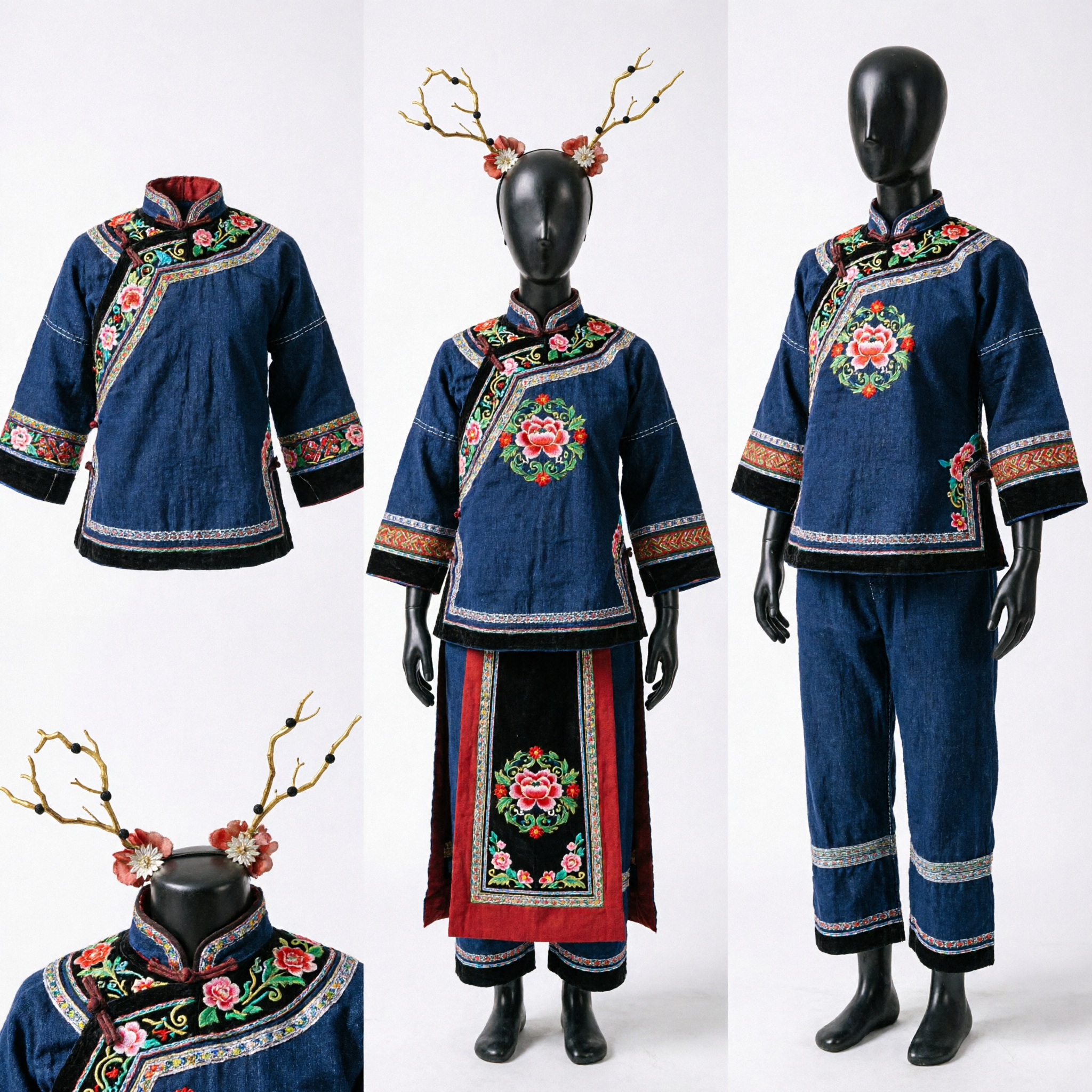 Ancient Chinese Traditional Hanfu Hair Accessory Gold Antler Headpiece with Red Flowers for Women Cosplay - Asian Costume