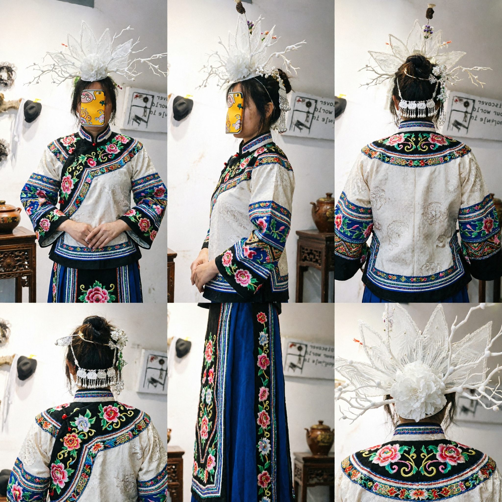 White Lace Fairy Crown with Branches and Pearls for Cosplay Halloween Festival Stage Performance Hair Accessory - Asian Costume