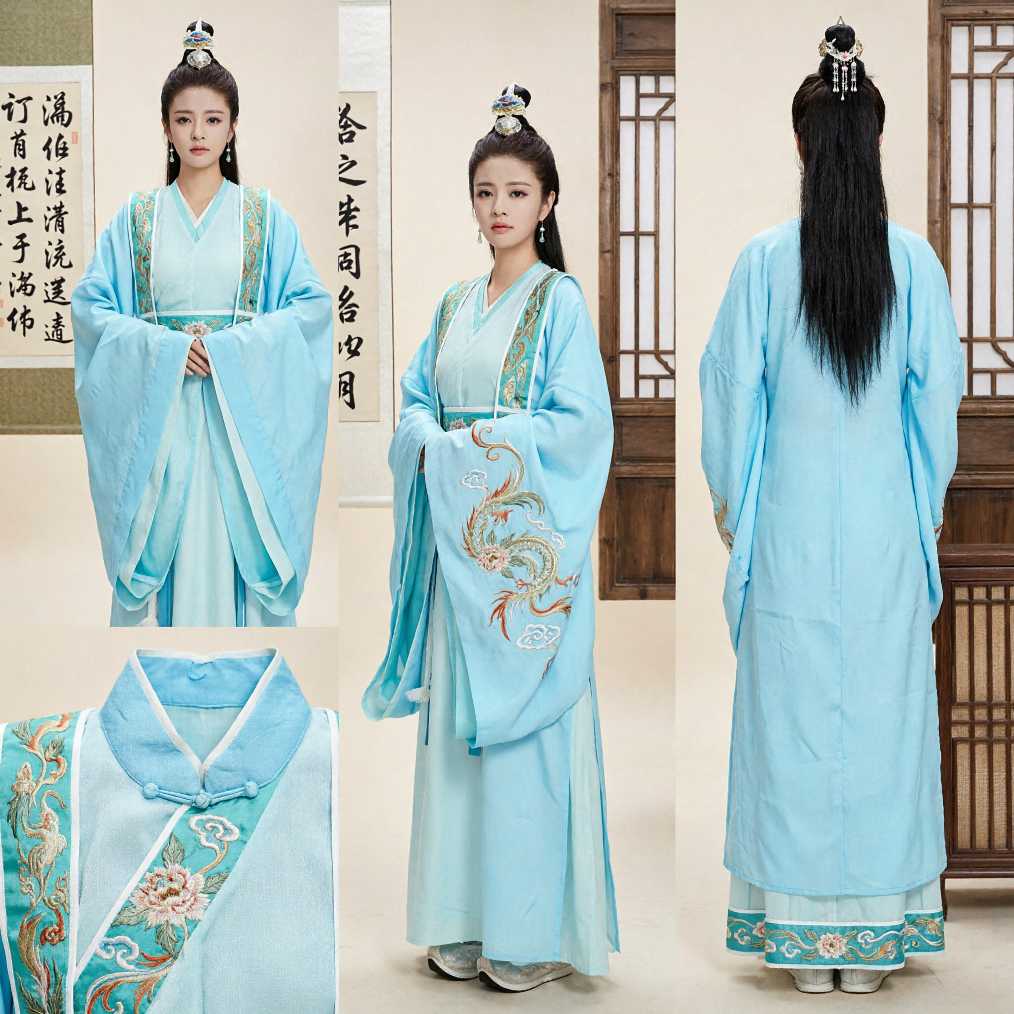 Women's Ancient Chinese Light Blue Hanfu Traditional Historical Drama Costume Fairy Robe for Cosplay Events - Asian Costume