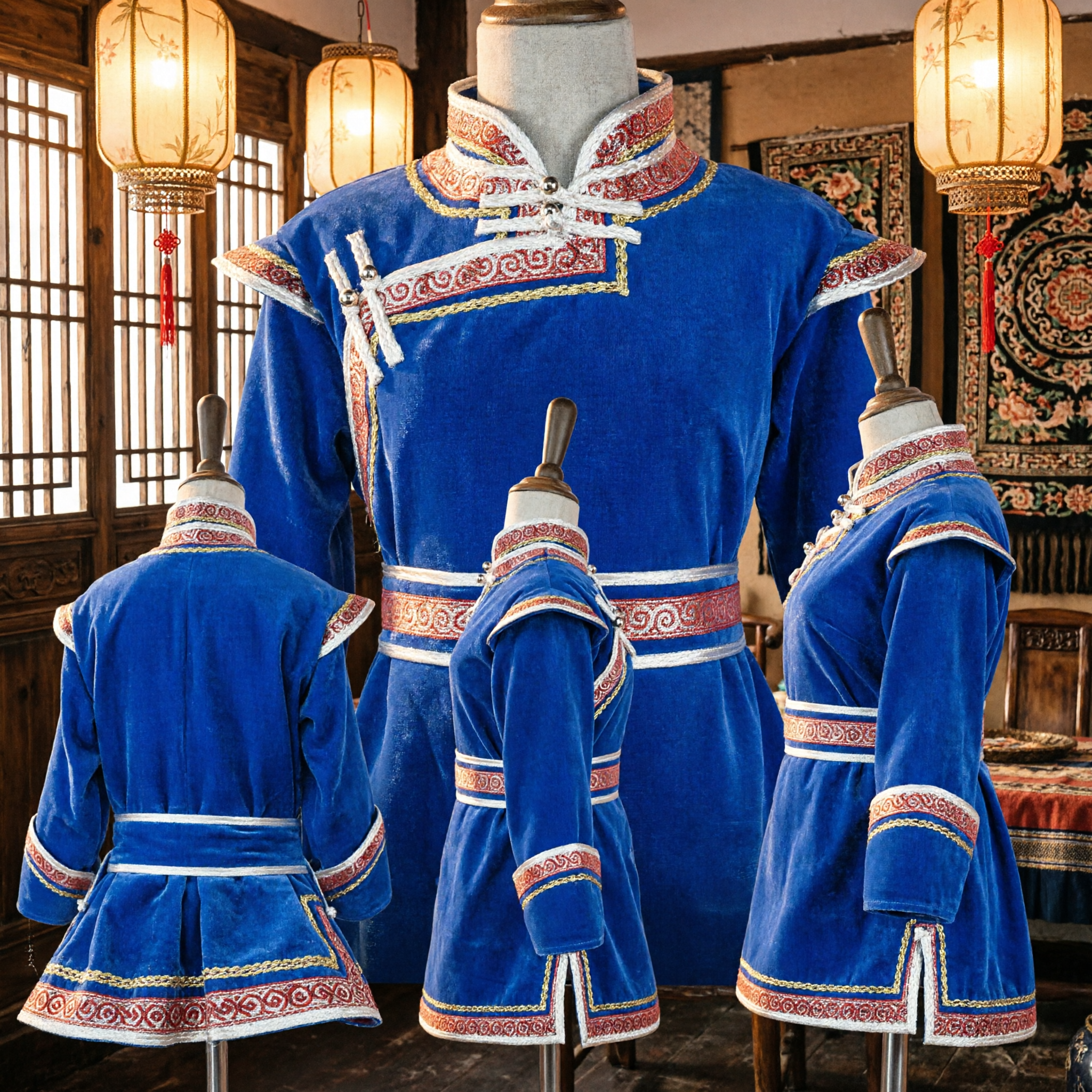 Traditional Blue Velvet Mongolian Ethnic Dance Costume Chinese Folk Dress for Women Stage Performance - Asian Costume