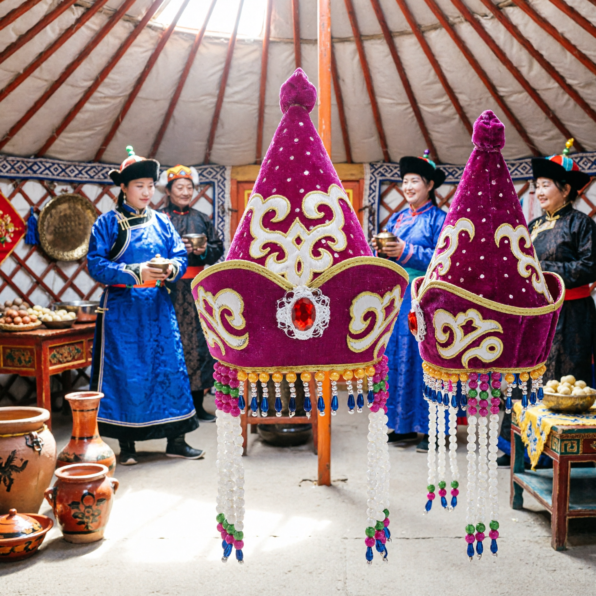 Traditional Chinese Pink Velvet Embroidery Hat for Kids Ethnic Minority Dance Performance Costume Accessory - Asian Costume