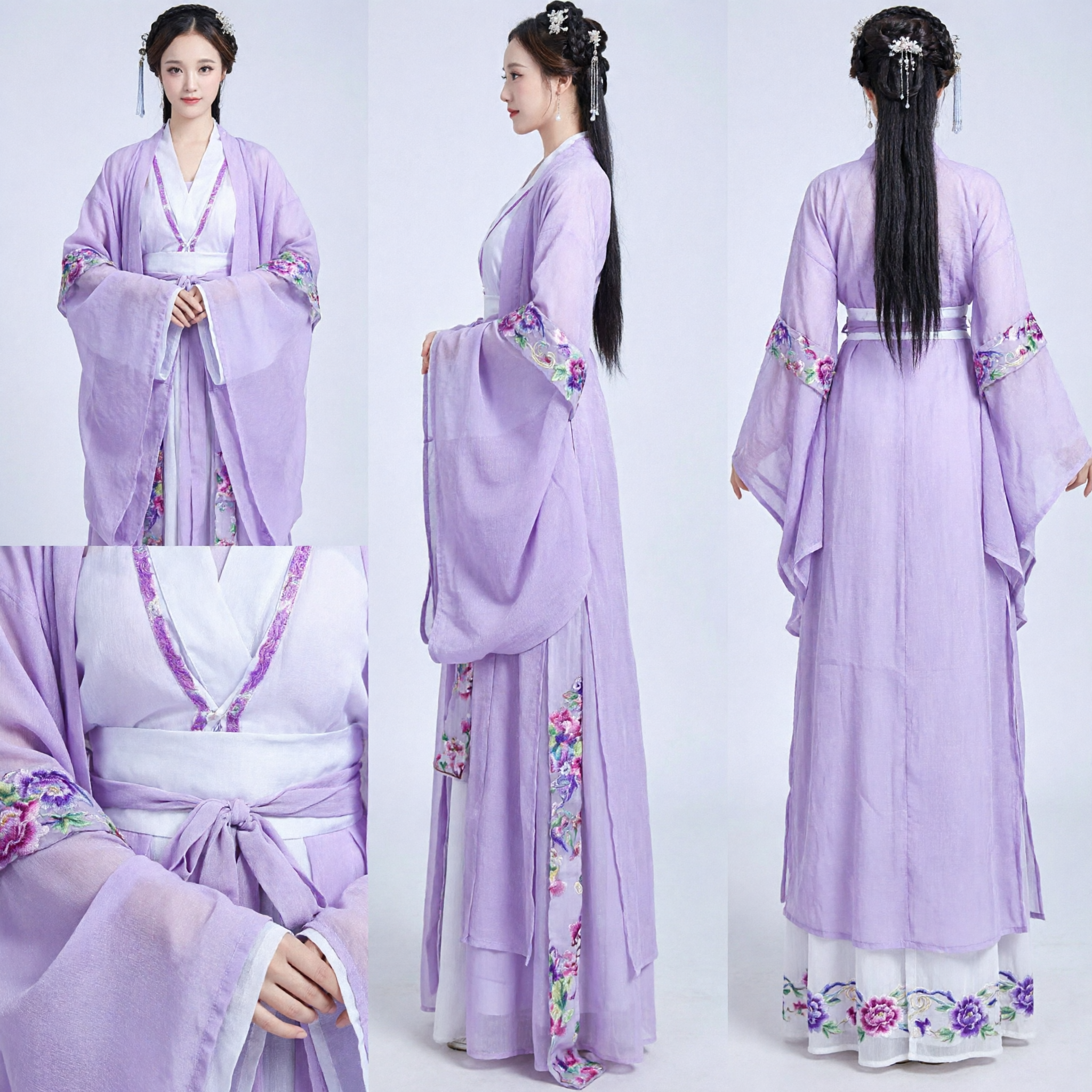 Traditional Chinese Hanfu Purple Ancient Costume for Women Elegant Fairy Dress with Floral Embroidery for Cosplay - Asian Costume