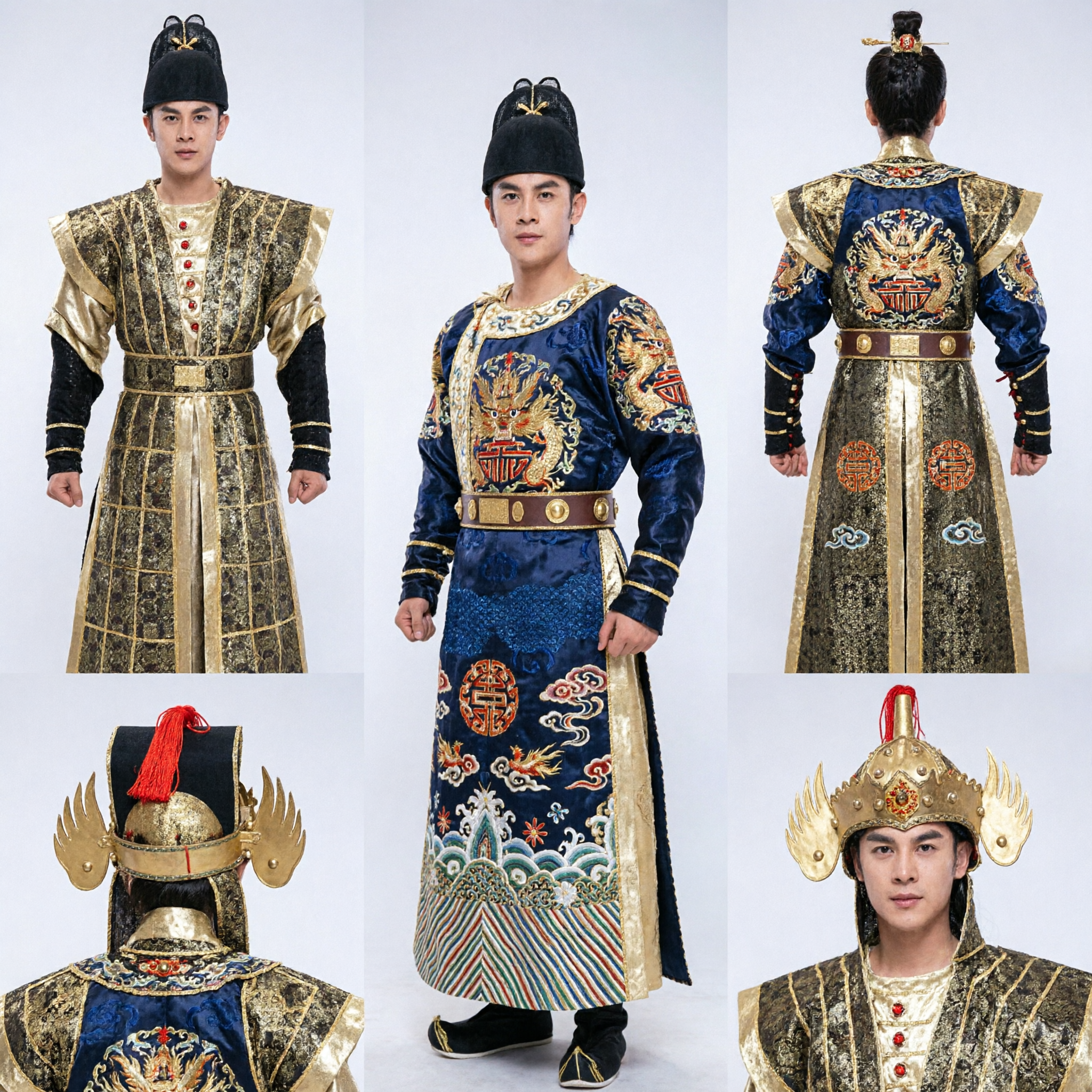 Men's Ancient Chinese General Warrior Costume Gold Armor Hanfu Outfit for Cosplay and Stage Performance - Asian Costume