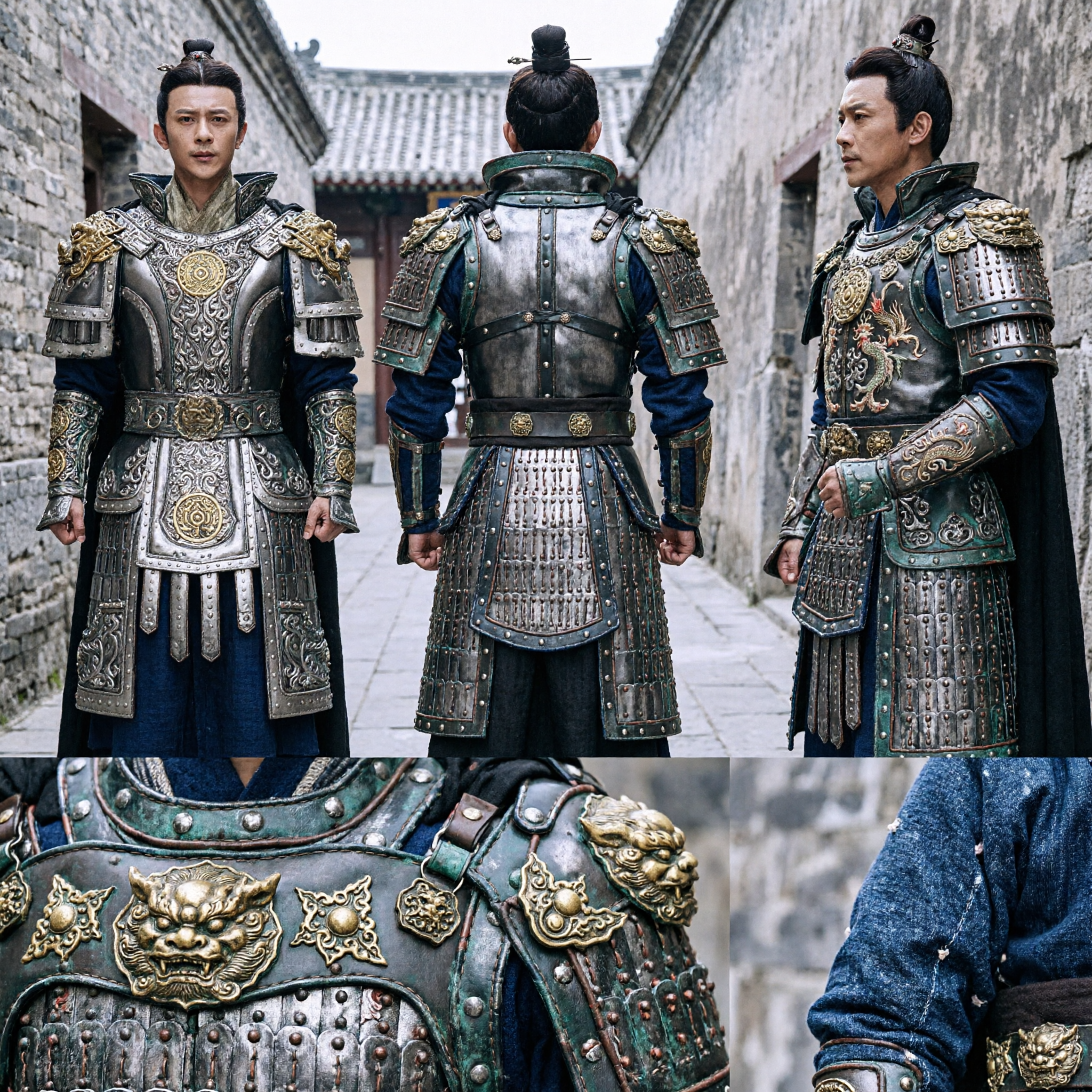 Traditional Chinese General Armor Costume Men Silver Gold Warrior Hanfu Complete Set for Cosplay Stage Performance - Asian Costume