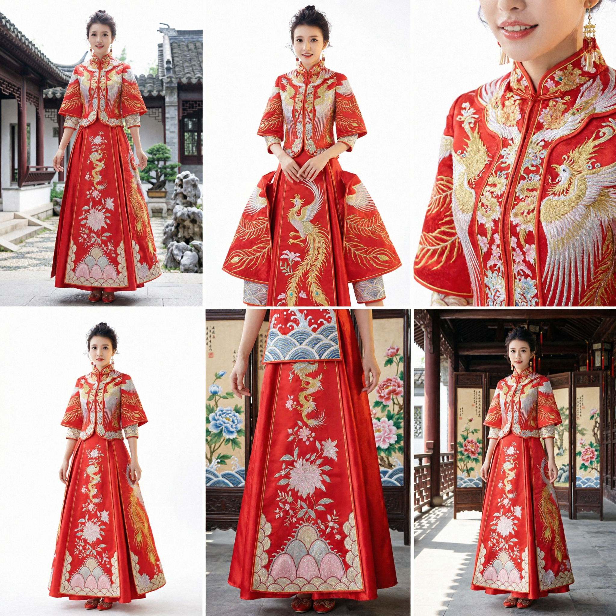 Traditional Chinese Wedding Dress Red Xiuhe Suit Phoenix Embroidery Ancient Costume for Bride Tea Ceremony - Asian Costume