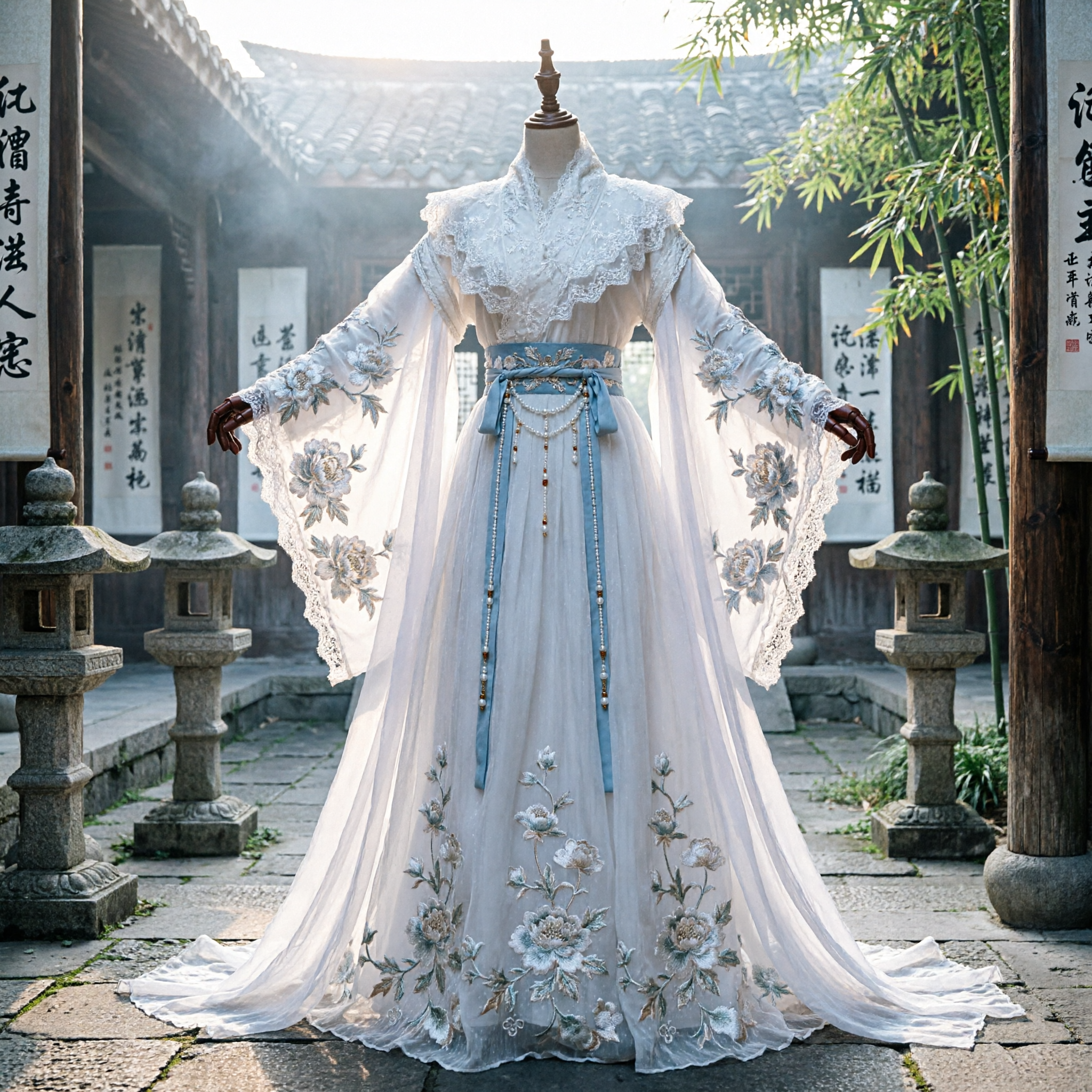 Elegant White Traditional Chinese Hanfu Ancient Swordsman Robe with Embroidery for Men Cosplay Performance - Asian Costume