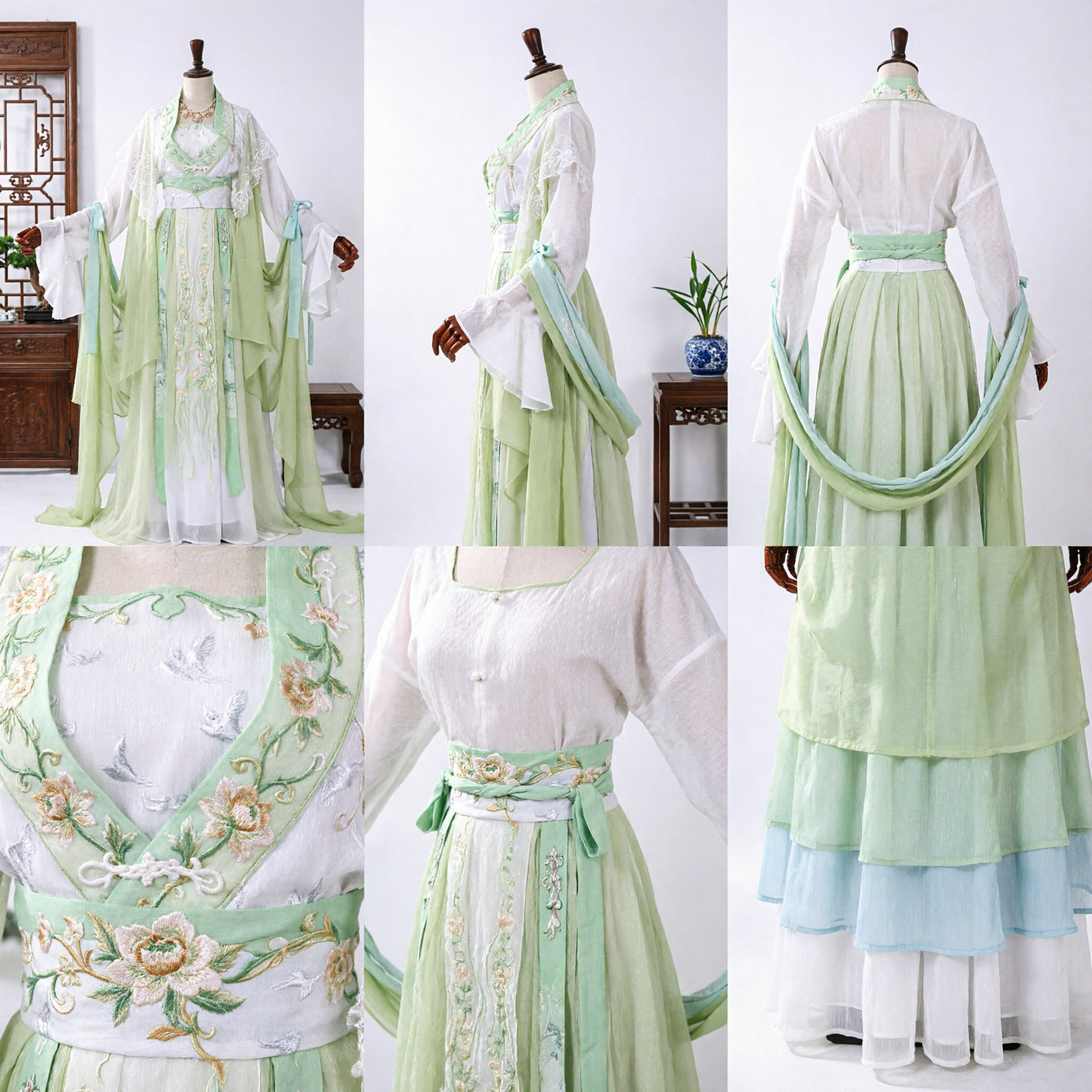 Women's Traditional Chinese Hanfu Green Embroidered Ancient Costume Fairy Dress for Cosplay and Photography - Asian Costume