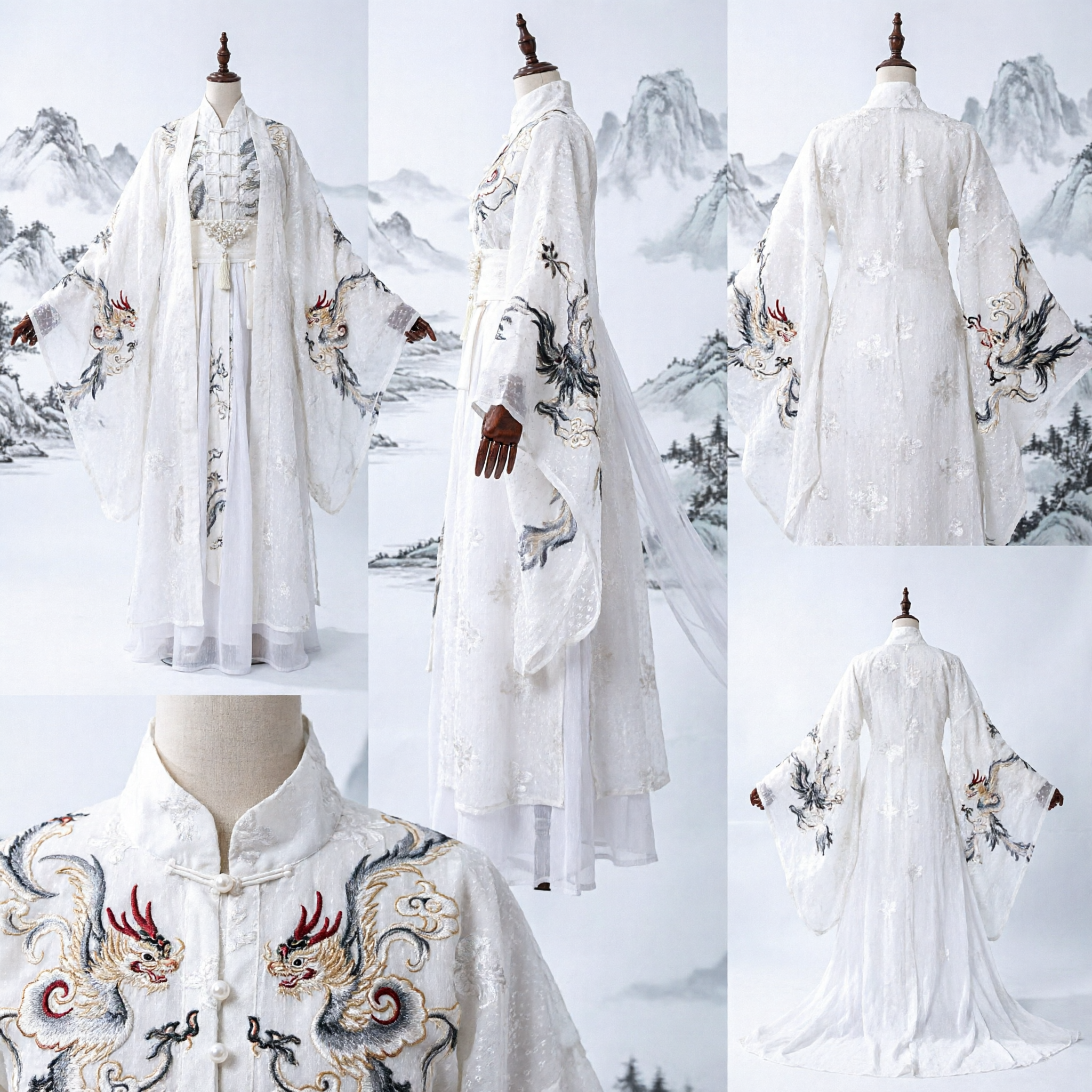 Ancient Chinese Hanfu Costume Men White Immortal Swordsman Robe Traditional Clothing for Cosplay Performance - Asian Costume
