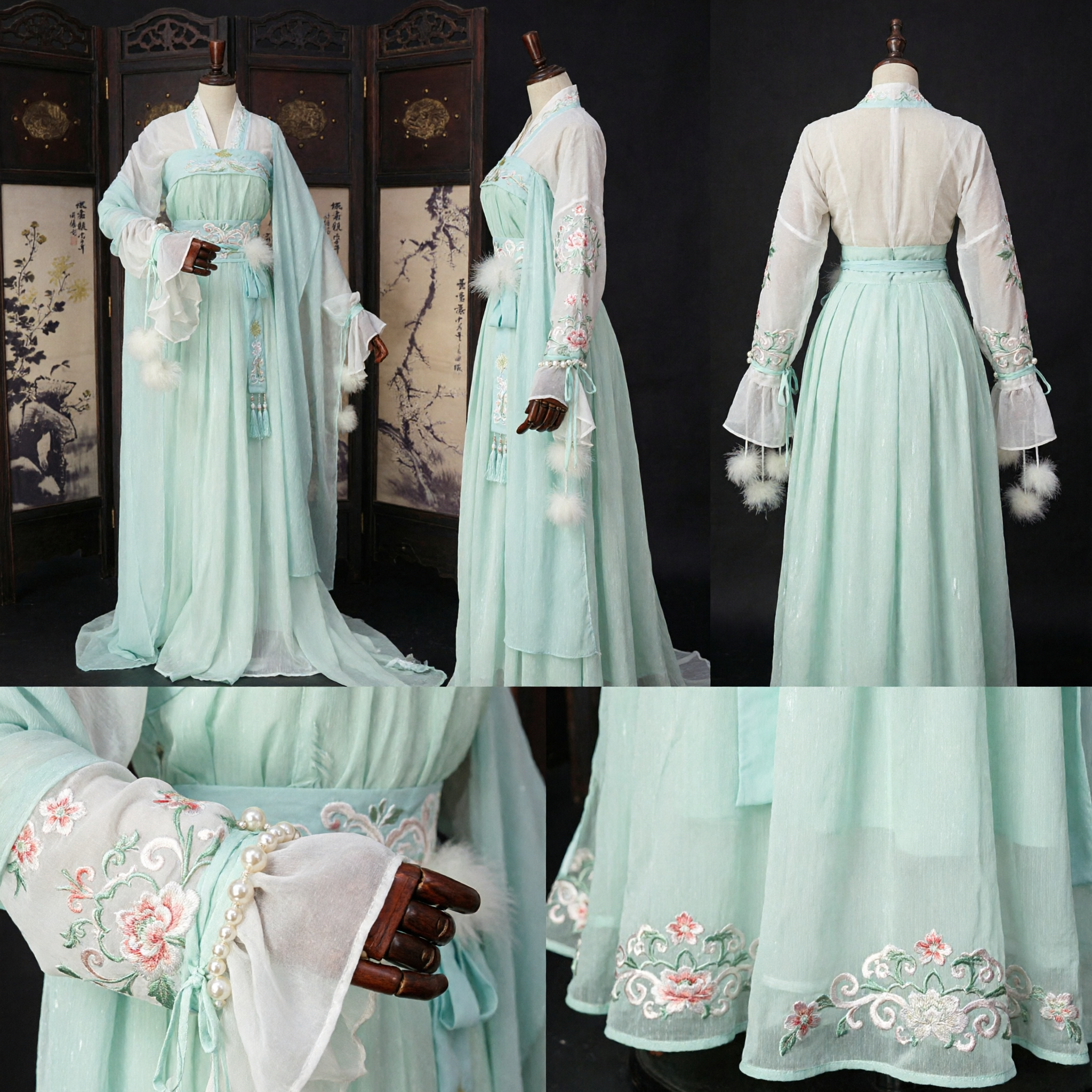 Elegant Mint Green Tang Dynasty Hanfu Traditional Chinese Ancient Princess Fairy Costume Dress for Women - Asian Costume