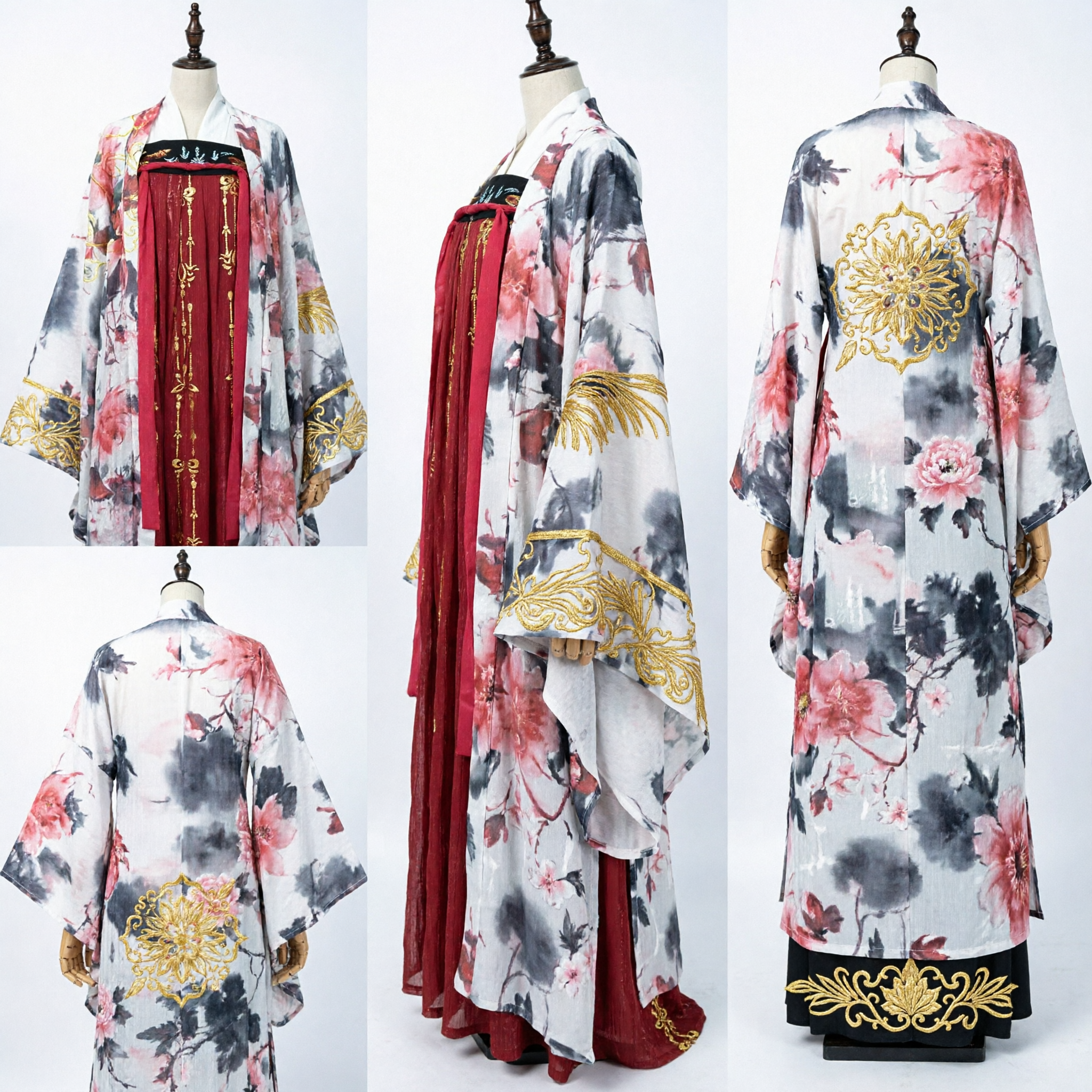 Traditional Chinese Hanfu Ancient Costume Women Floral Print Robe Red Dress for Cosplay Photography Performance - Asian Costume