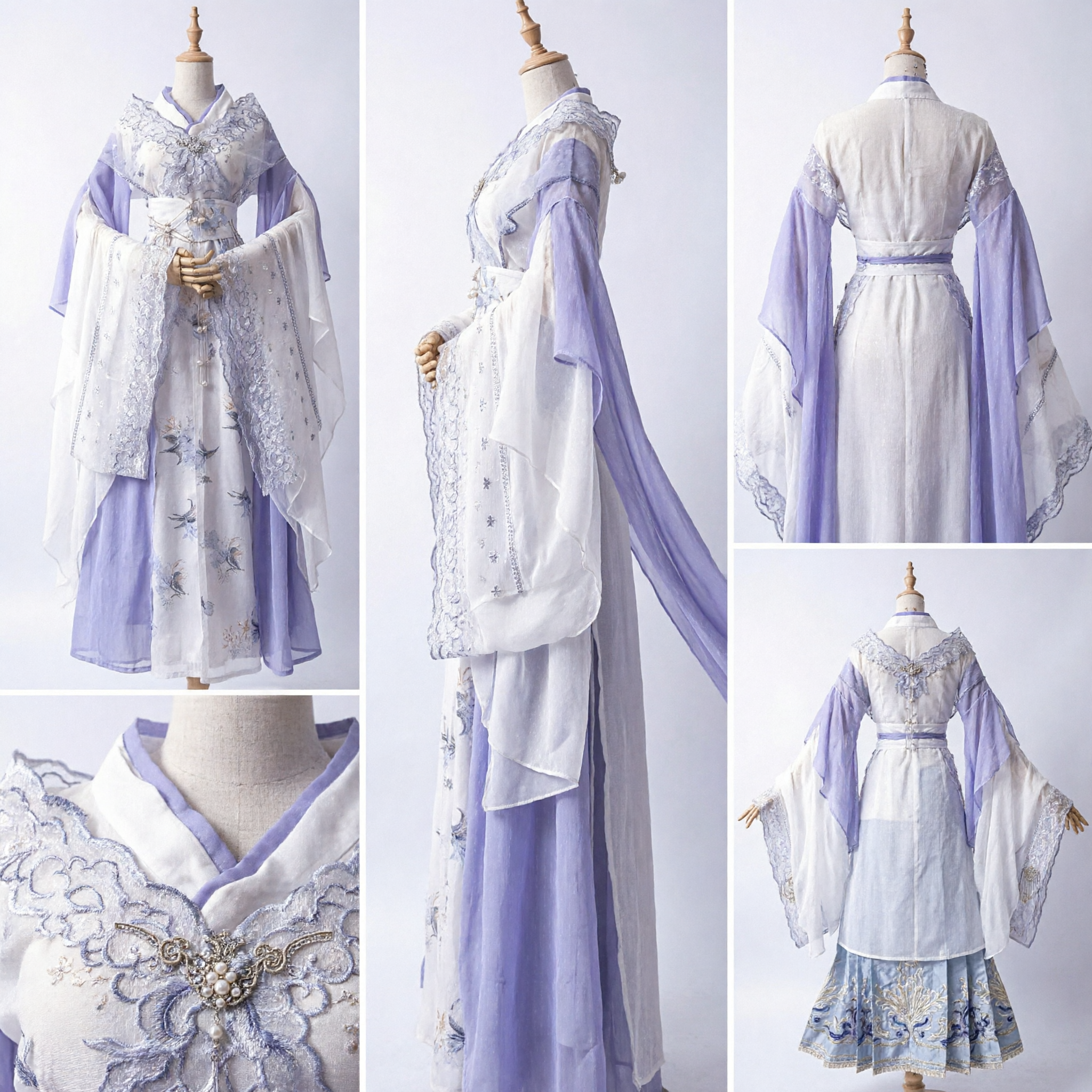 Traditional Chinese Hanfu White Purple Embroidered Ancient Fairy Dress Cosplay Costume for Women - Asian Costume