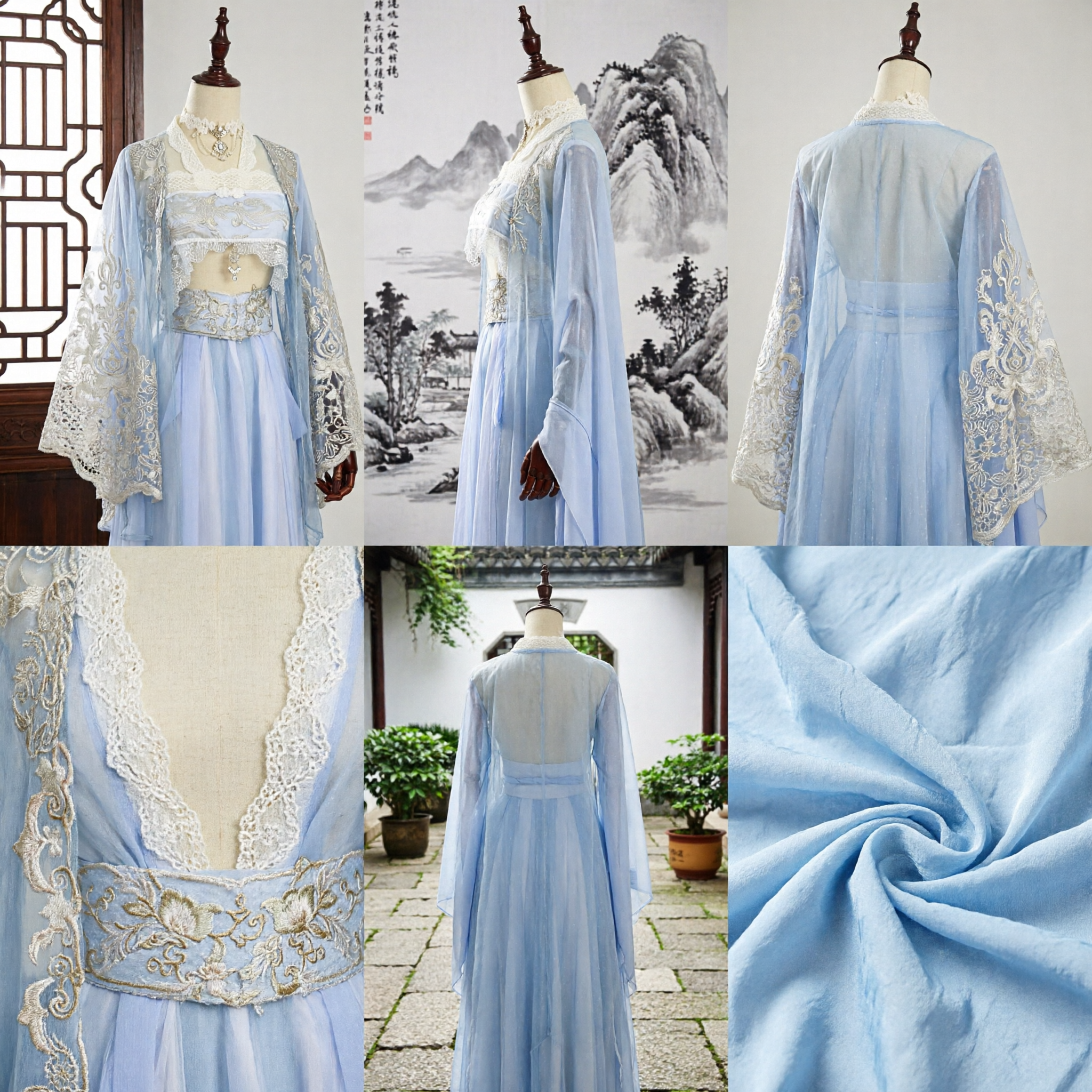 Exquisite Light Blue Chinese Hanfu Traditional Ancient Costume Embroidered Fairy Dress for Women Cosplay - Asian Costume