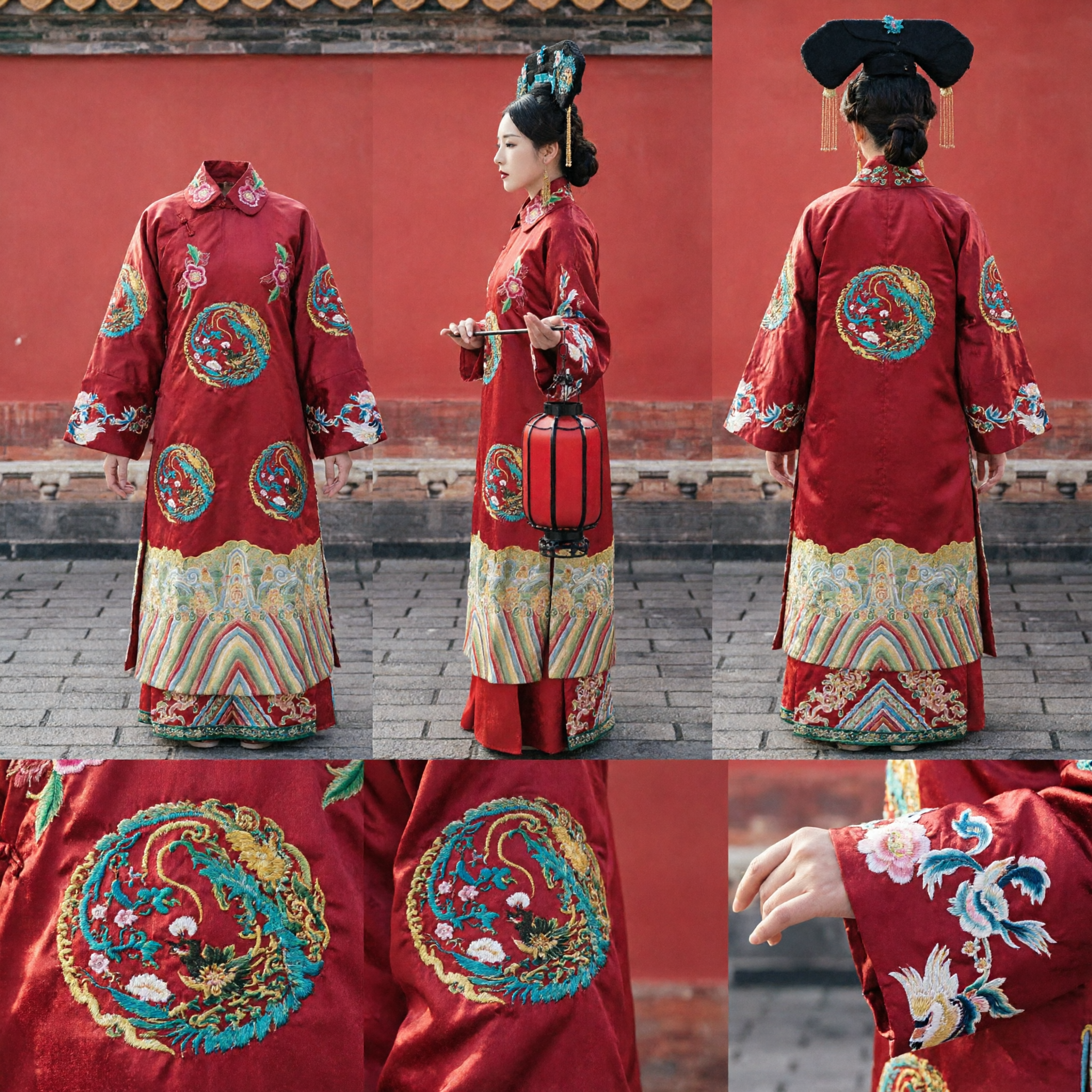 Ancient Chinese Qing Dynasty Empress Costume Red Dragon Embroidery Qizhuang Traditional Wedding Dress for Women - Asian Costume