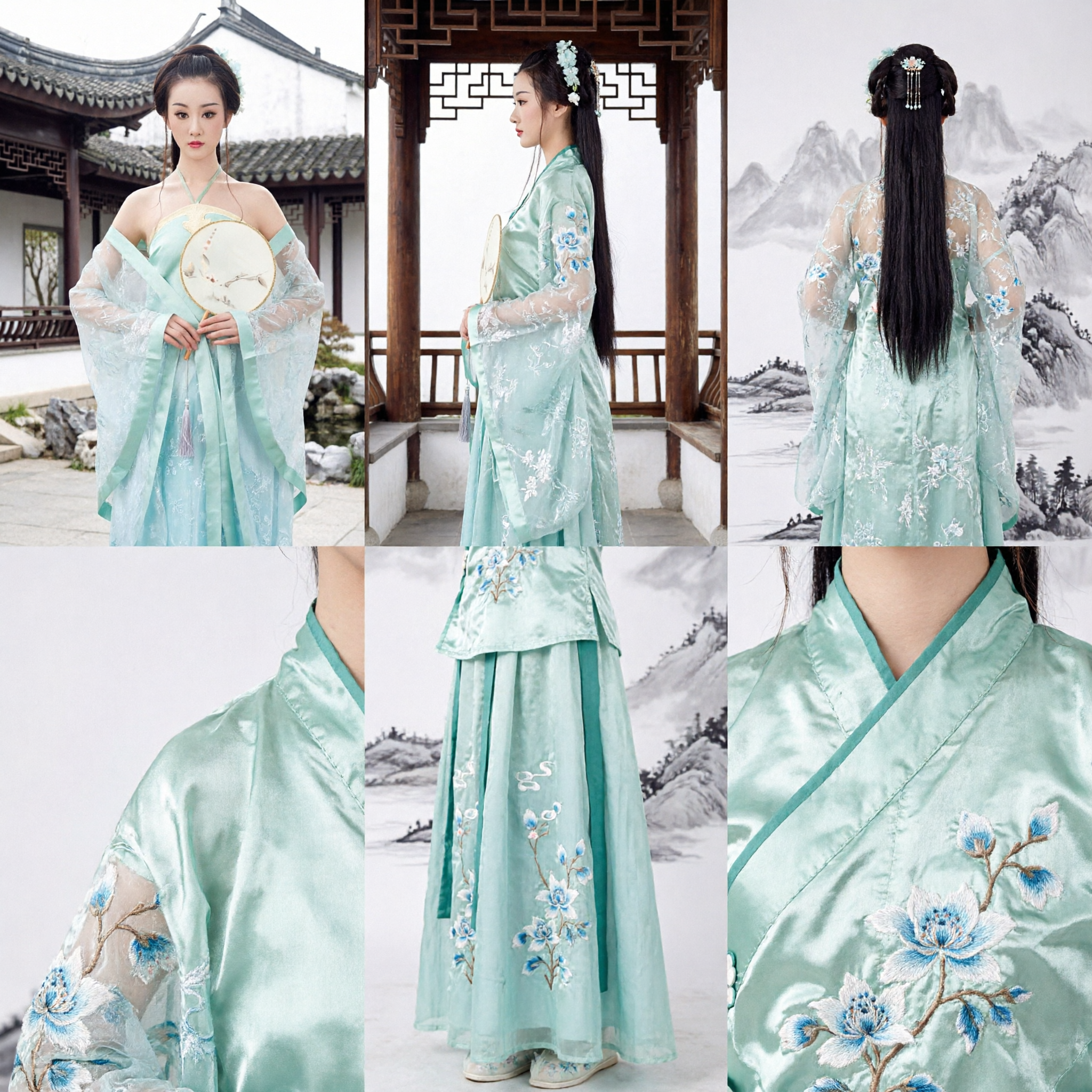 Elegant Light Blue Traditional Chinese Hanfu Ancient Palace Fairy Costume for Women Stage Performance - Asian Costume