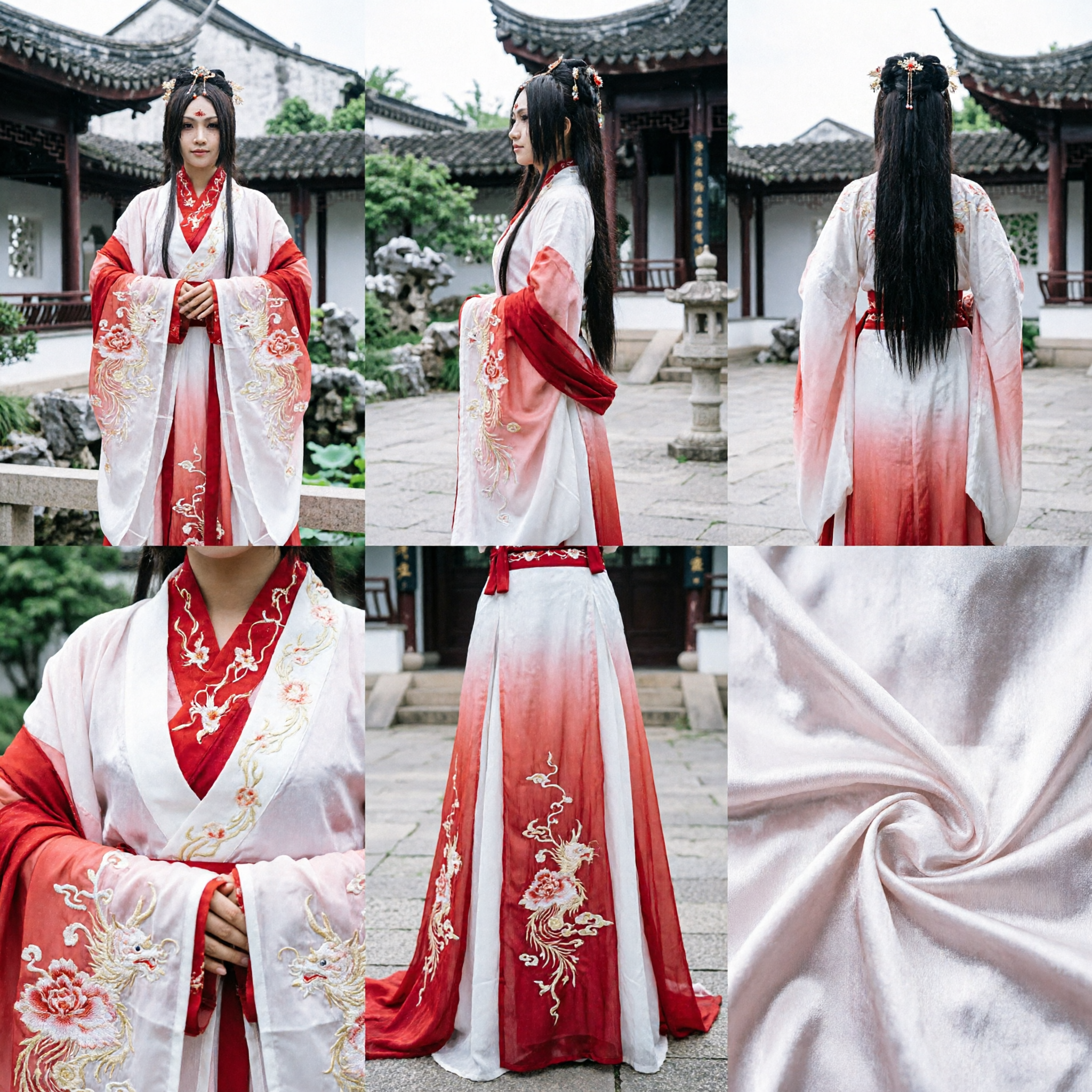 Traditional Chinese Hanfu Ancient Swordsman Costume Red and White Gradient Robe for Men Cosplay Performance - Asian Costume