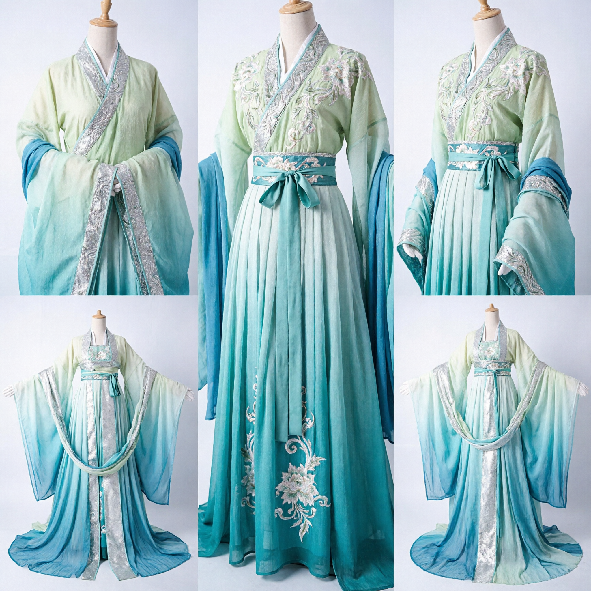 Elegant Green and Blue Gradient Hanfu Traditional Chinese Ancient Costume for Women Cosplay and Stage Performance - Asian Costume