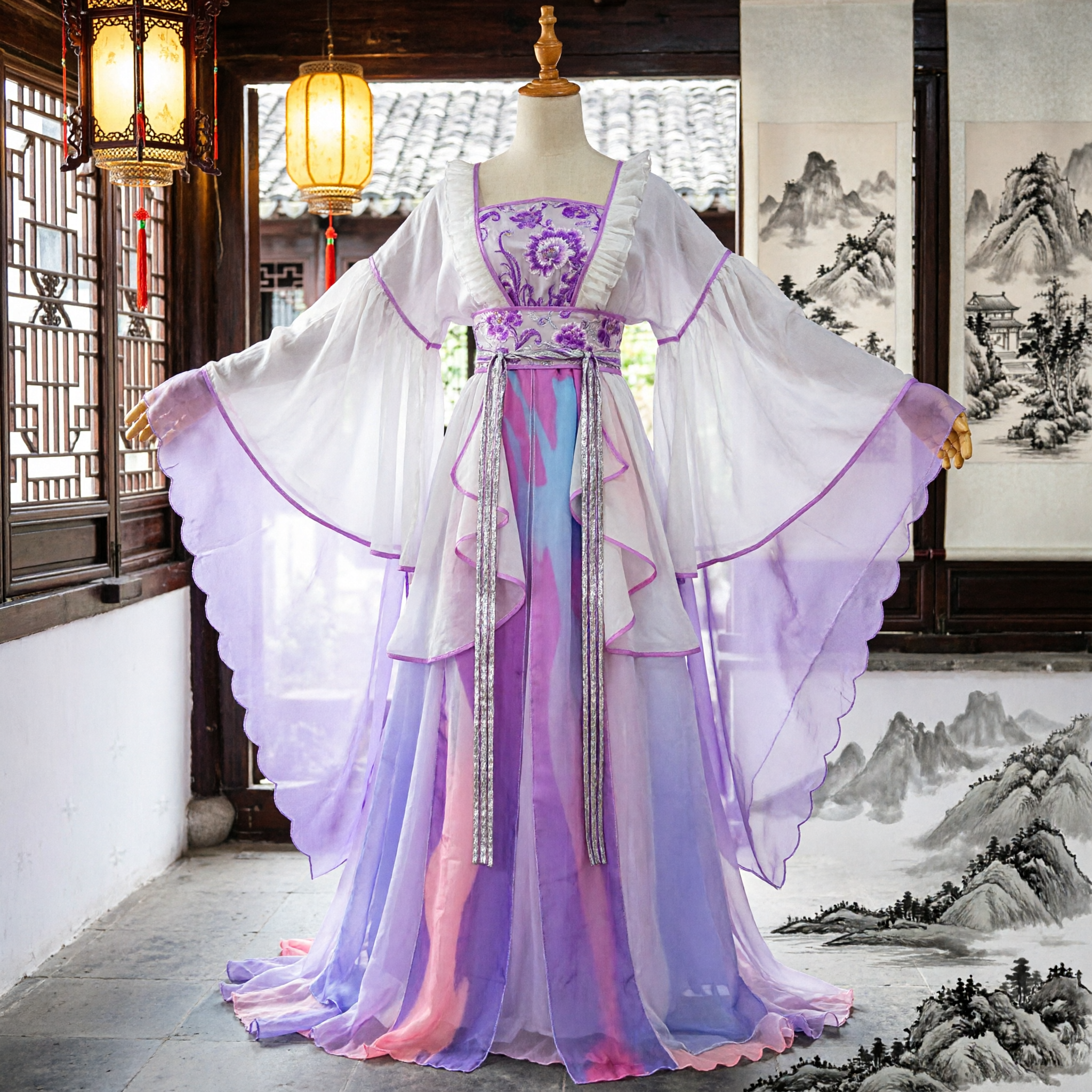Elegant Purple and White Traditional Chinese Hanfu Tang Dynasty Palace Princess Costume Ancient Fairy Dress for Women - Asian Costume