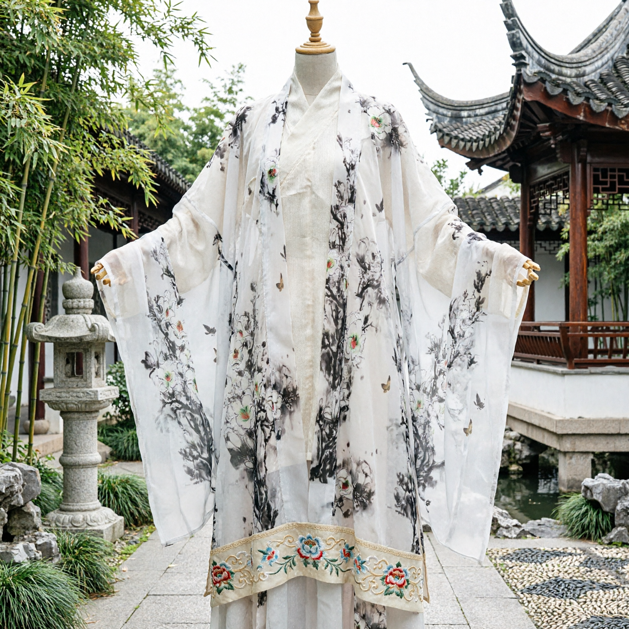 Chinese Traditional Hanfu Ancient Costume Women Ink Wash Painting Wide Sleeve Fairy Robe for Photography - Asian Costume