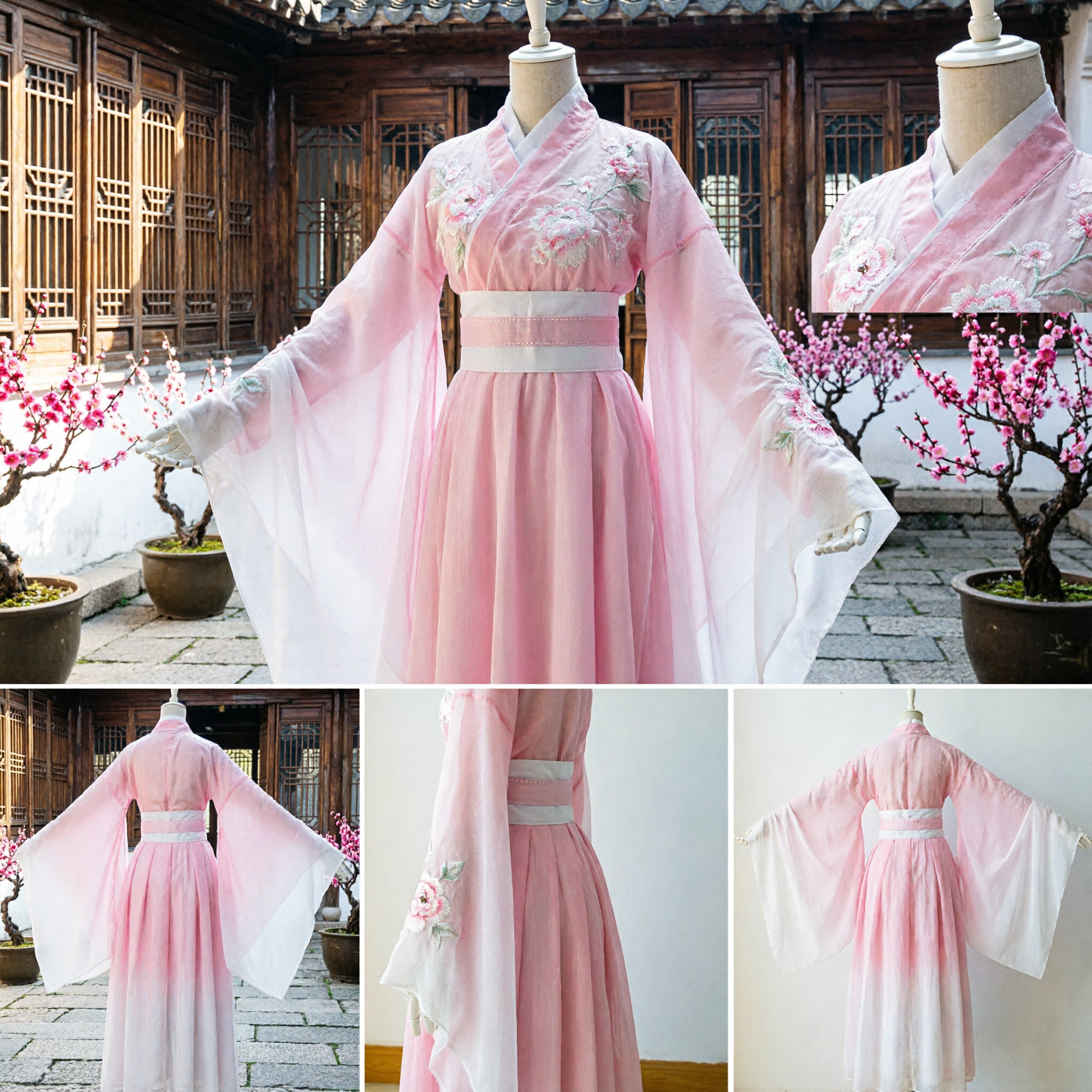 Pink Chinese Hanfu Traditional Tang Dynasty Fairy Dress Embroidered Wide Sleeve Ancient Costume for Women - Asian Costume