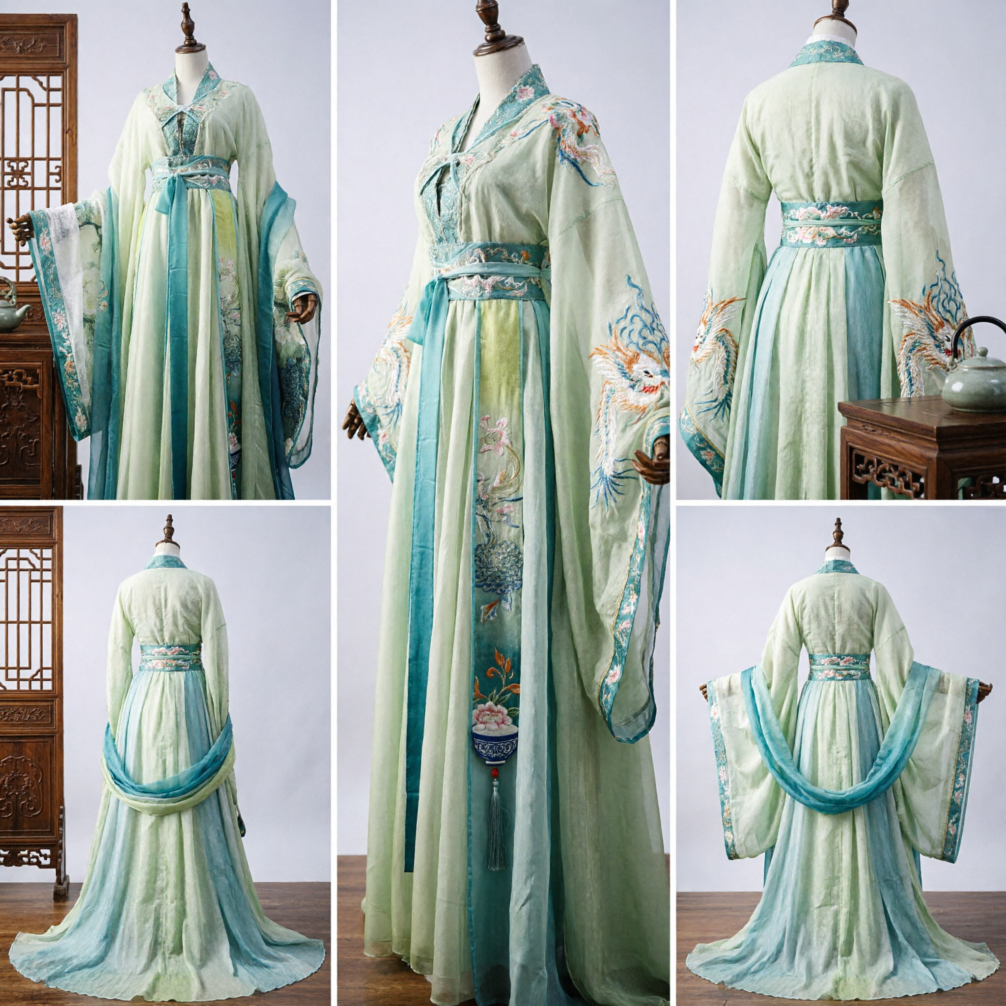 Elegant Green Chinese Hanfu Dress Traditional Ancient Tang Dynasty Princess Costume for Women Performance - Asian Costume