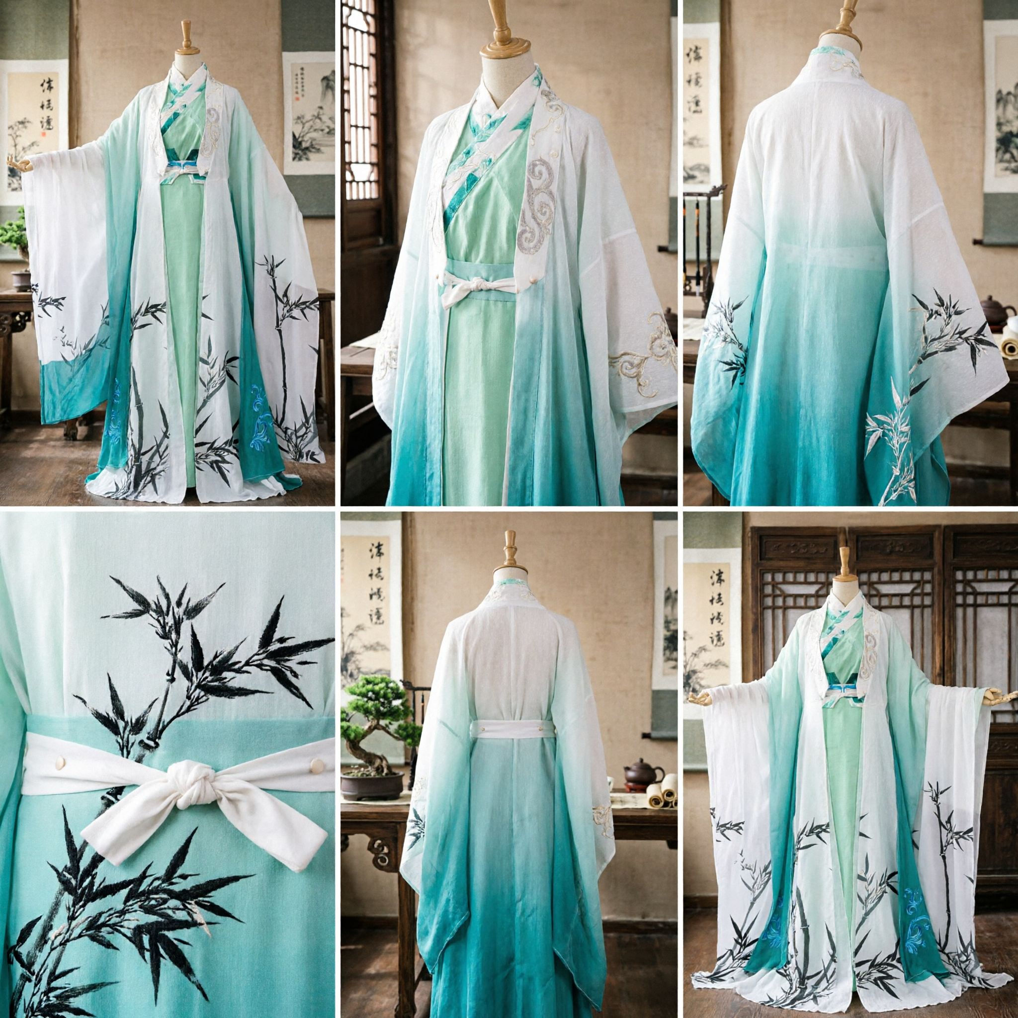 Women's Traditional Chinese Hanfu Green Ink Wash Bamboo Ancient Fairy Dress Costume for Cosplay Performance - Asian Costume