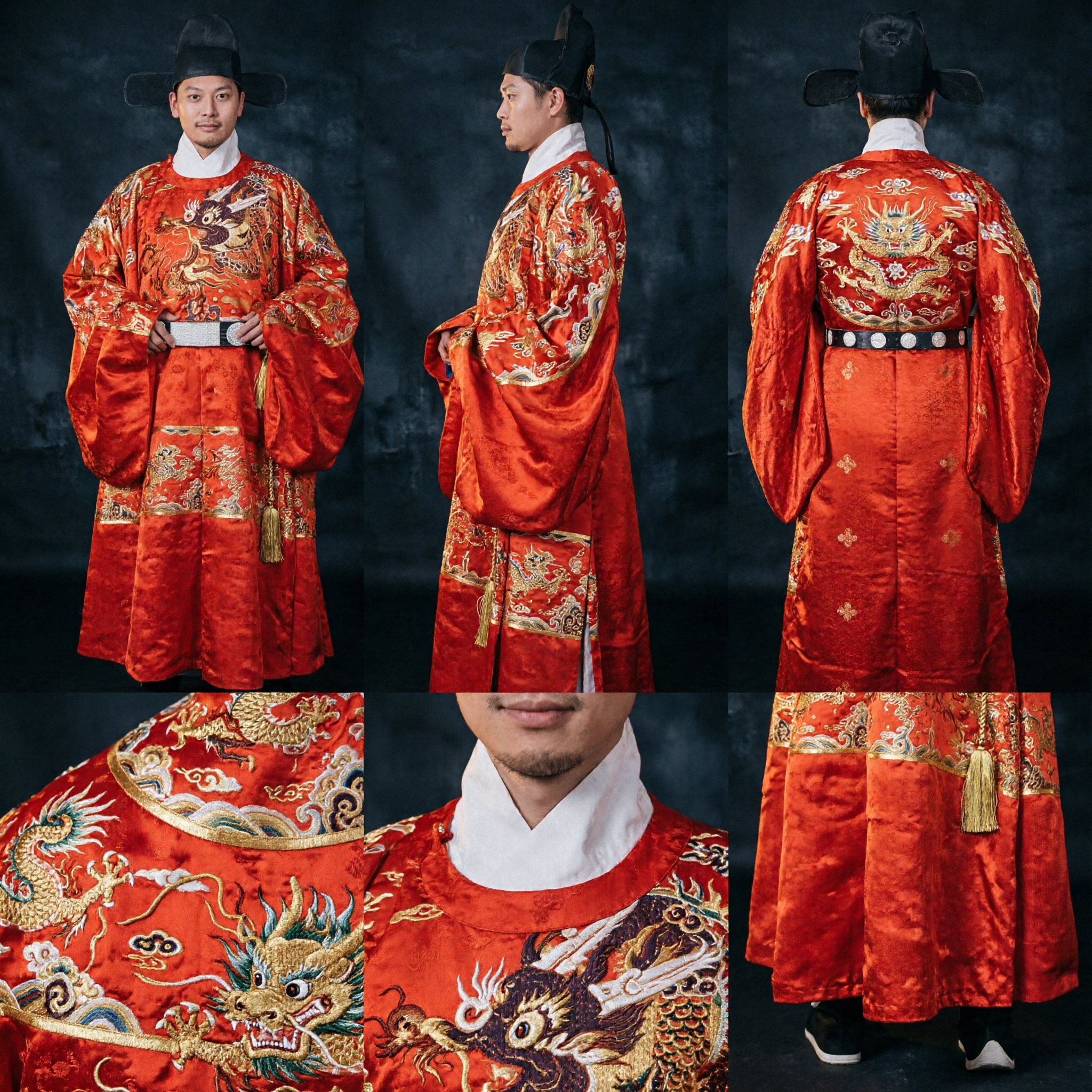 Traditional Chinese Ming Dynasty Official Dragon Robe Red Wedding Groom Hanfu Historical Costume for Men - Asian Costume