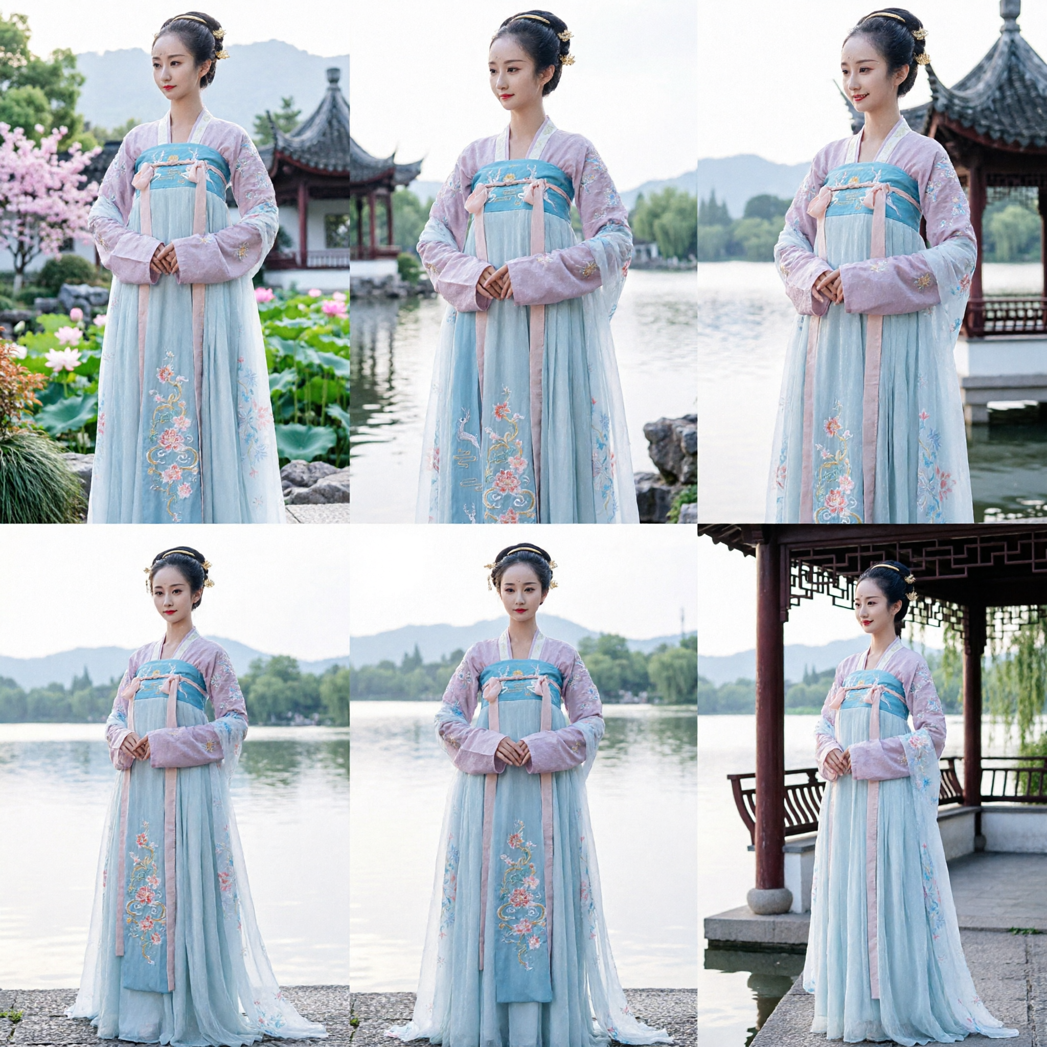 Traditional Chinese Tang Dynasty Hanfu Dress for Women Ancient Fairy Costume Blue Embroidered Ruqun Set - Asian Costume