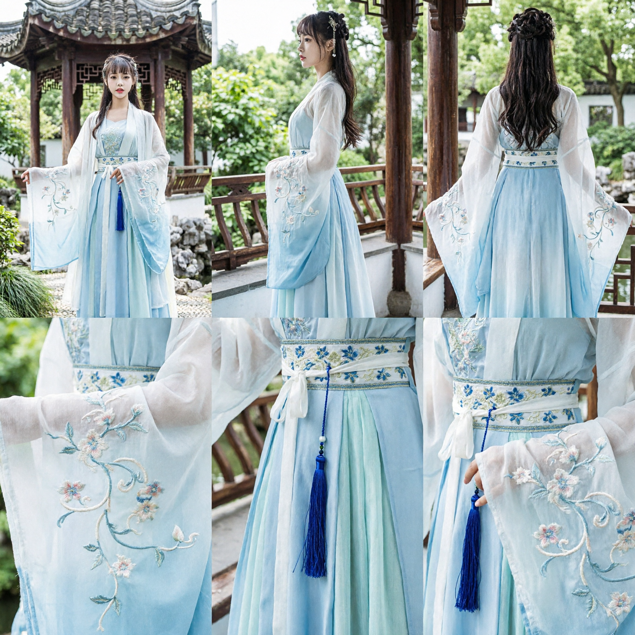 Elegant Traditional Chinese Hanfu Costume for Women Ancient Blue Embroidered Fairy Dress Wide Sleeve Robe - Asian Costume