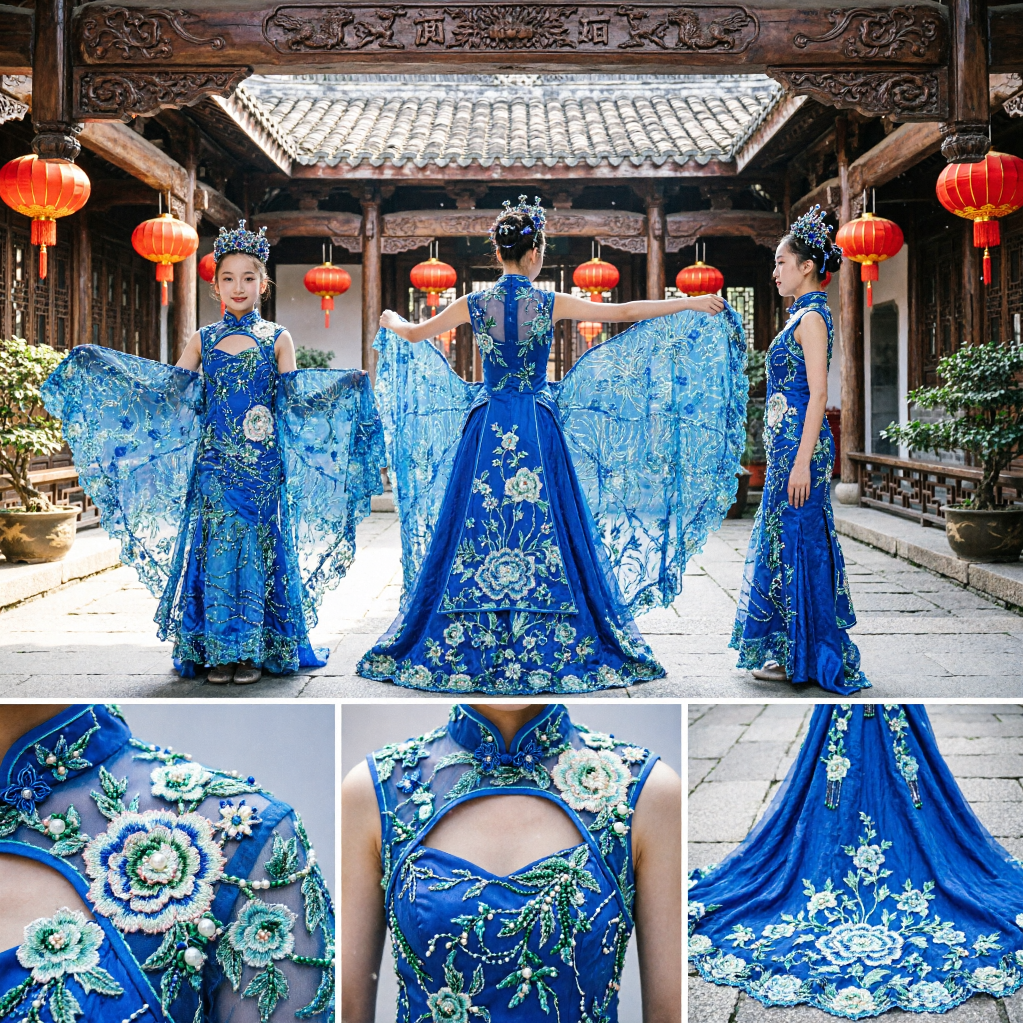 Kids Blue Butterfly Wing Dance Costume for Stage Performance and Traditional Cultural Shows - Asian Costume