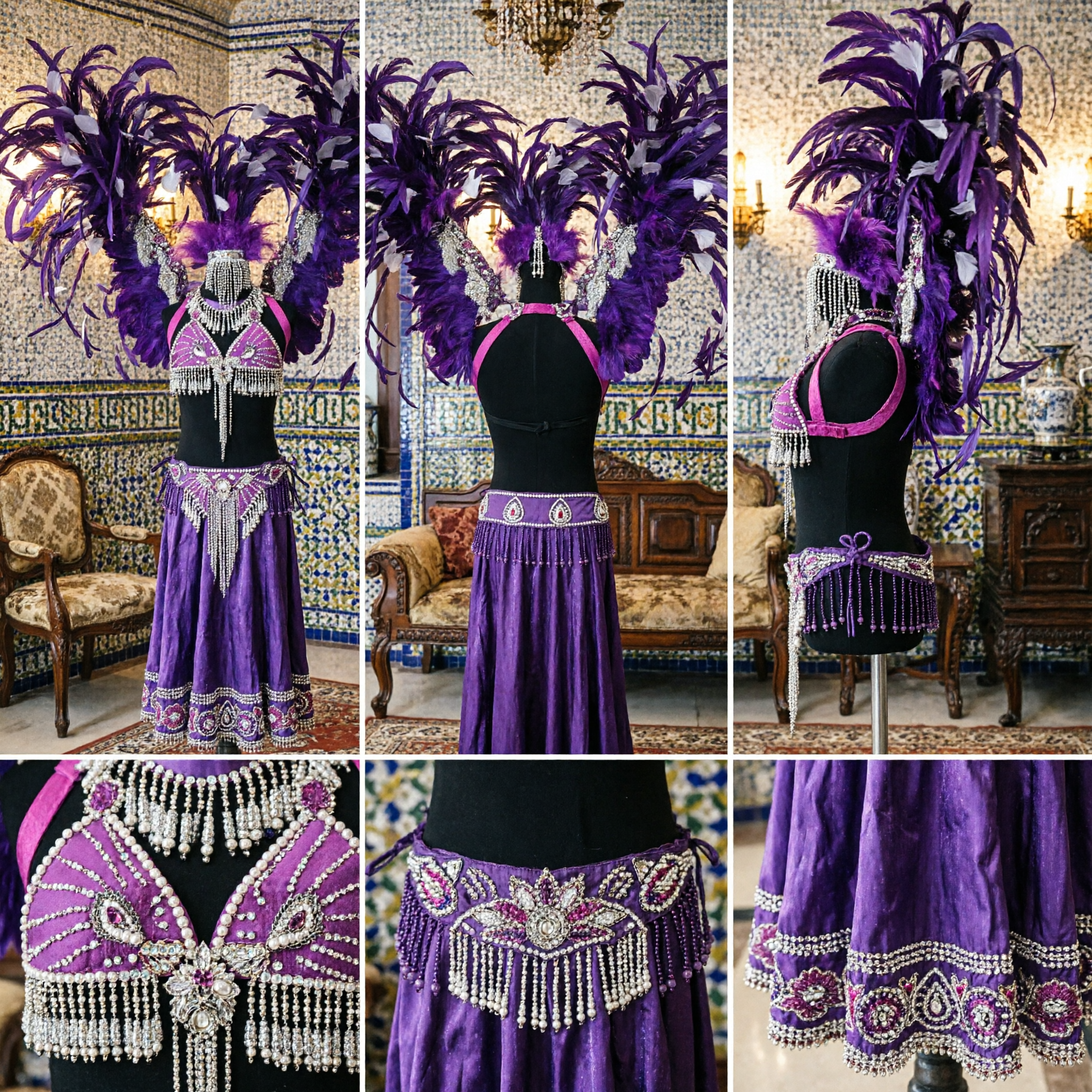 Purple Feather Carnival Headdress and Backpiece Set for Samba Dance Rio Showgirl Stage Performance Costume - Asian Costume