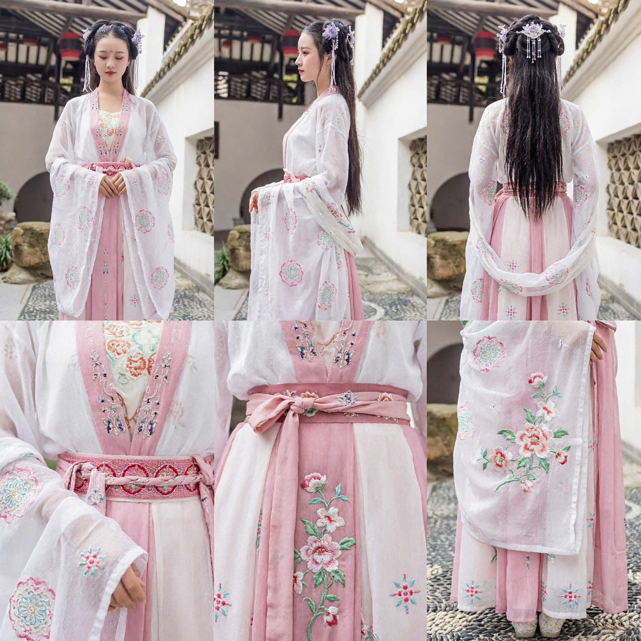 Traditional Chinese Hanfu Costume for Women Ancient Tang Dynasty Fairy Dress Pink Embroidered Robe Performance Outfit - Asian Costume