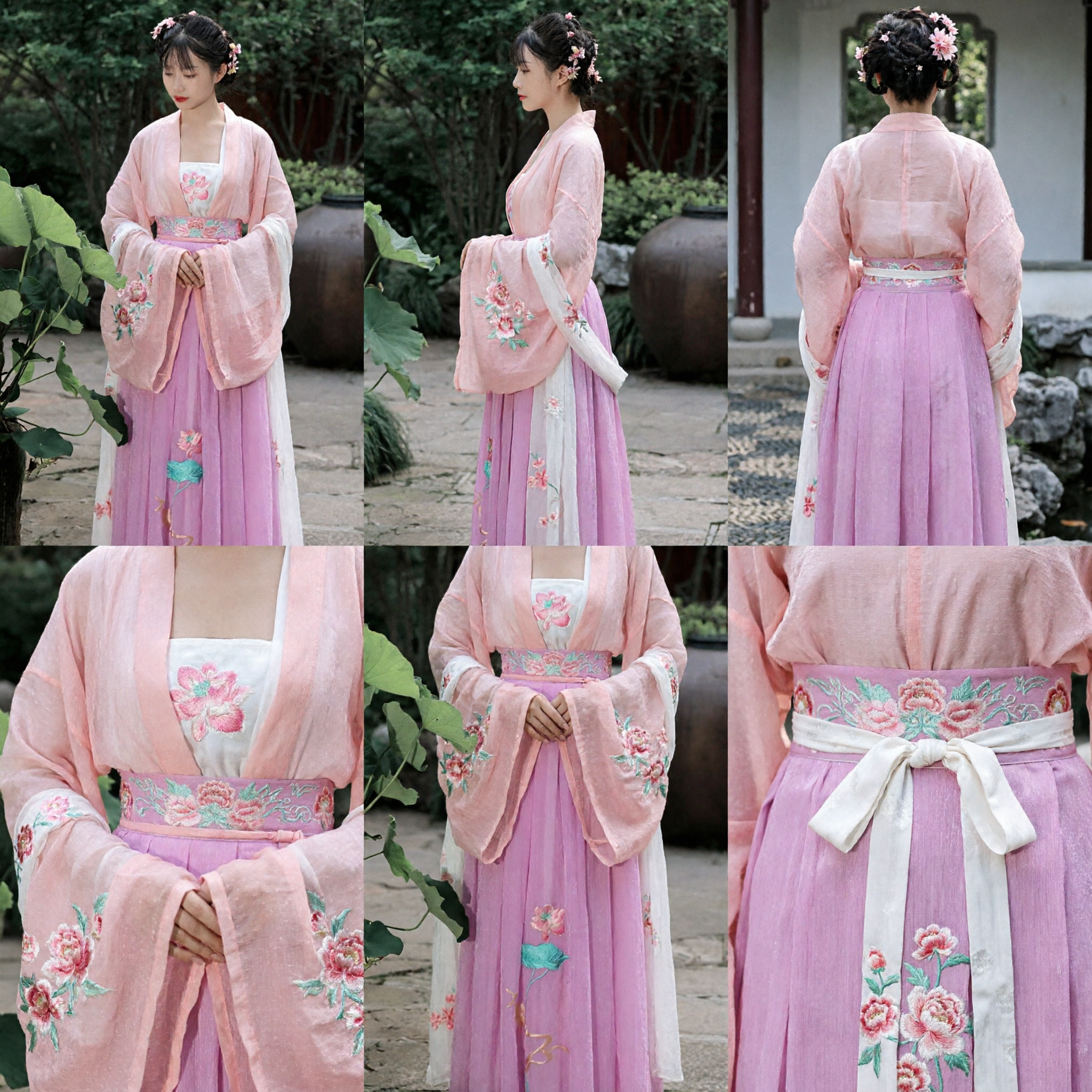 Chinese Traditional Pink Hanfu Dress Ancient Tang Dynasty Costume Lotus Embroidery Fairy Outfit for Women - Asian Costume