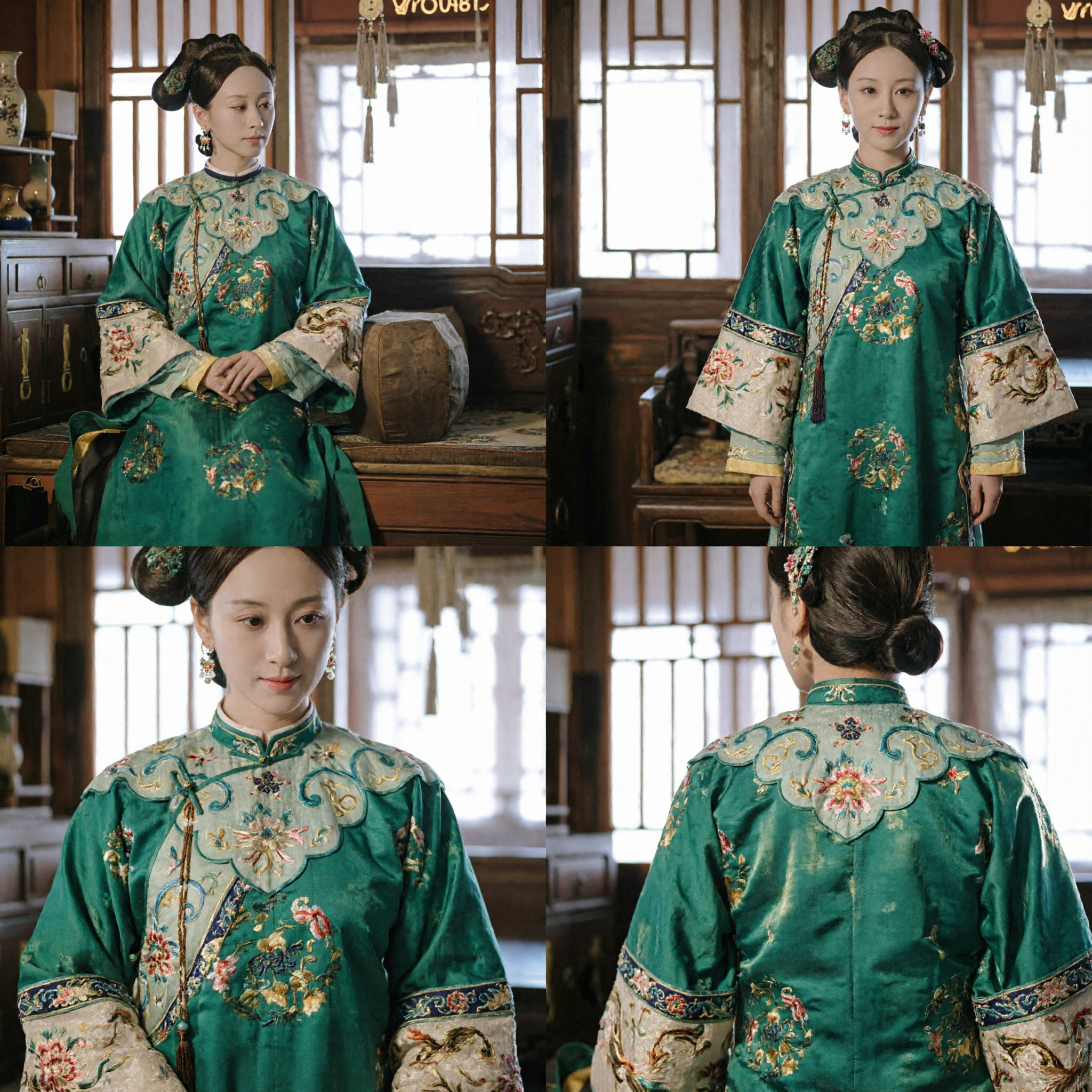 Ancient Chinese Qing Dynasty Empress Green Embroidered Robe Traditional Palace Lady Costume for Women - Asian Costume
