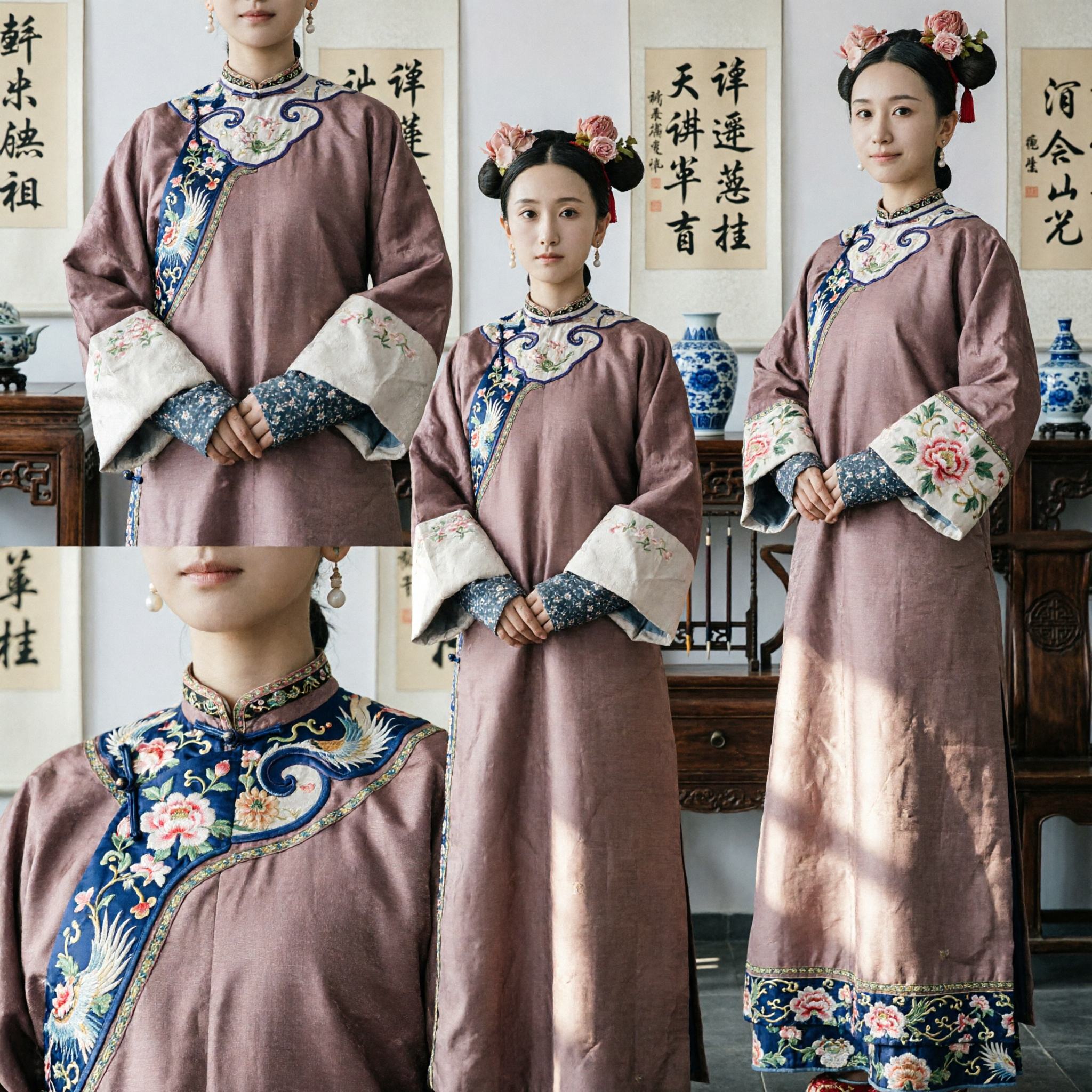 Ancient Chinese Qing Dynasty Manchu Lady Embroidered Robe Traditional Costume for Women Historical Cosplay - Asian Costume