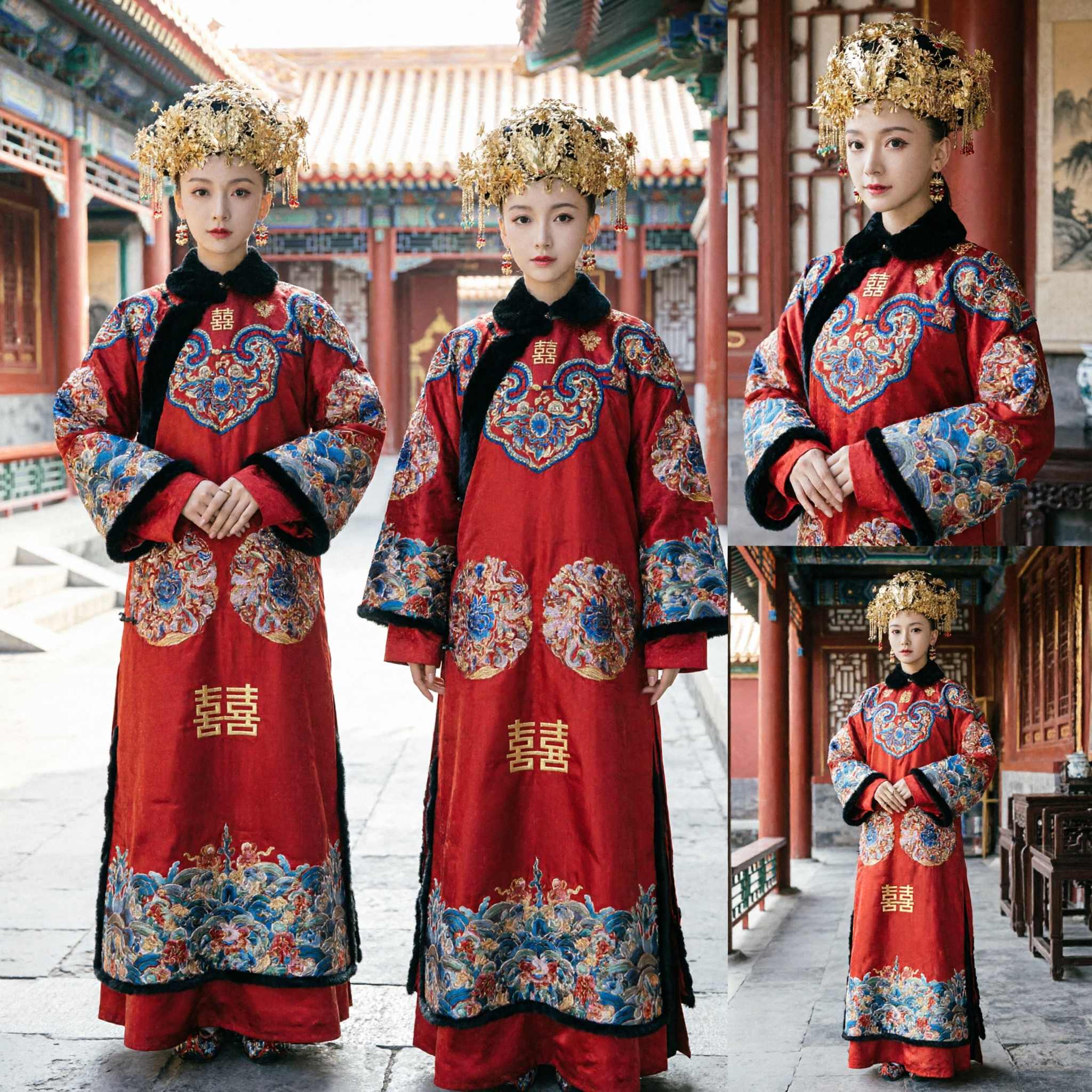 Traditional Chinese Xiuhe Wedding Dress Red Embroidered Dragon Phoenix Robe Ancient Bride Costume for Women - Asian Costume