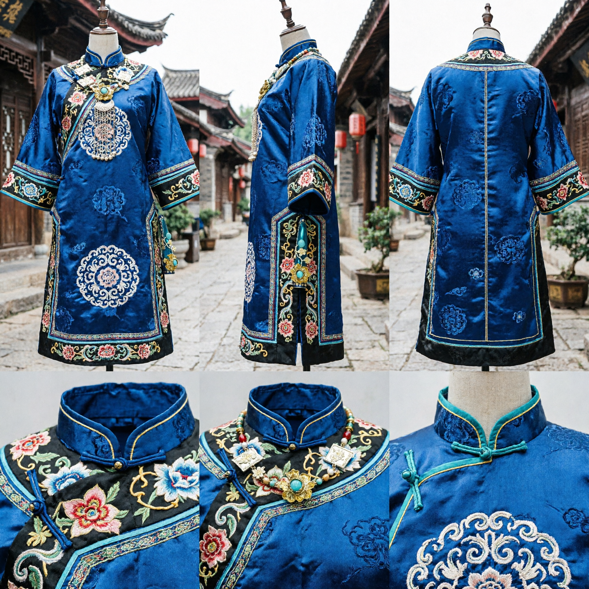 Traditional Chinese Blue Enamel Fingernail Guard Qing Dynasty Palace Style Finger Protector Jewelry Accessory for Hanfu - Asian Costume